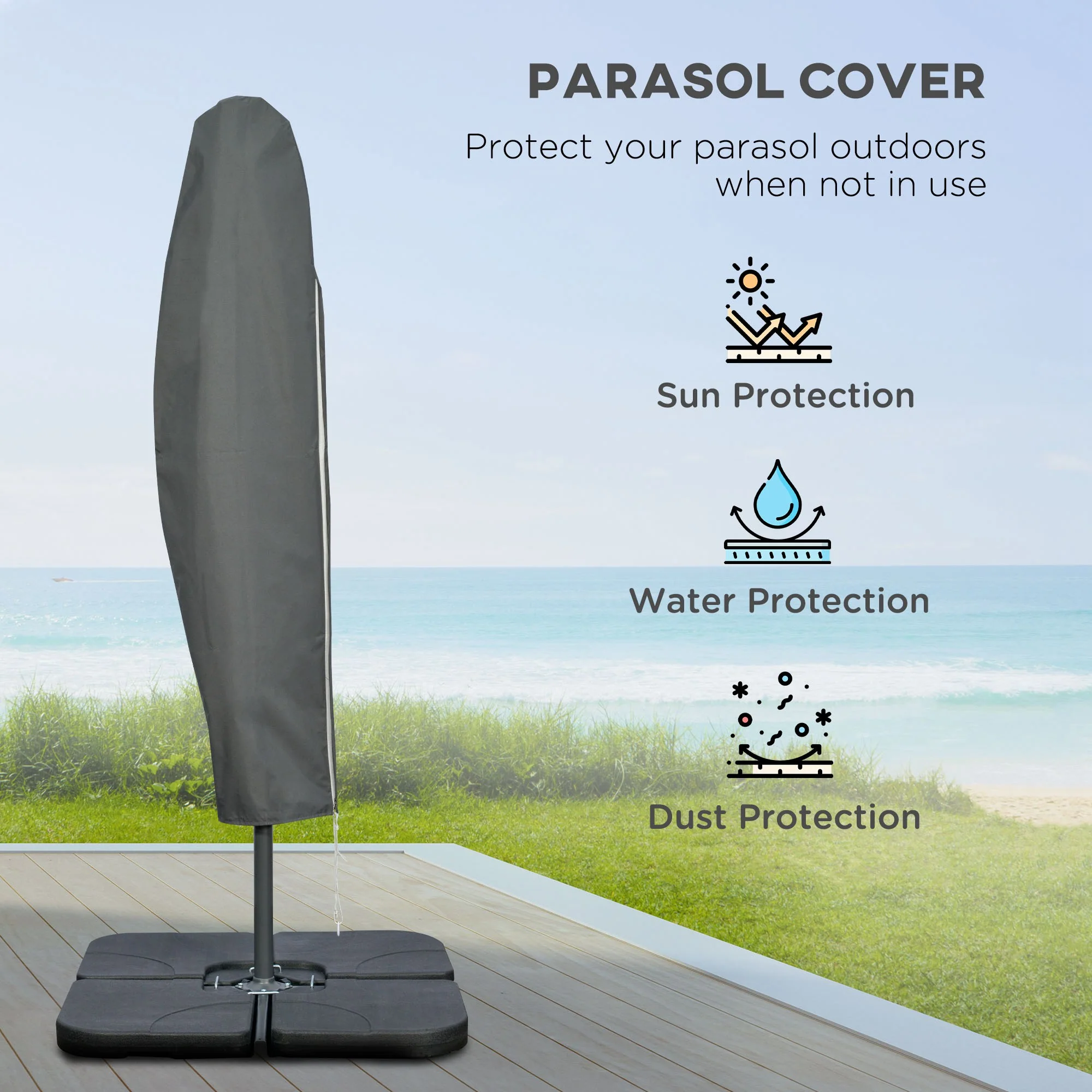 9.6' Offset Cantilever Patio Umbrella with Base & Crank, Dark Grey - Image 9
