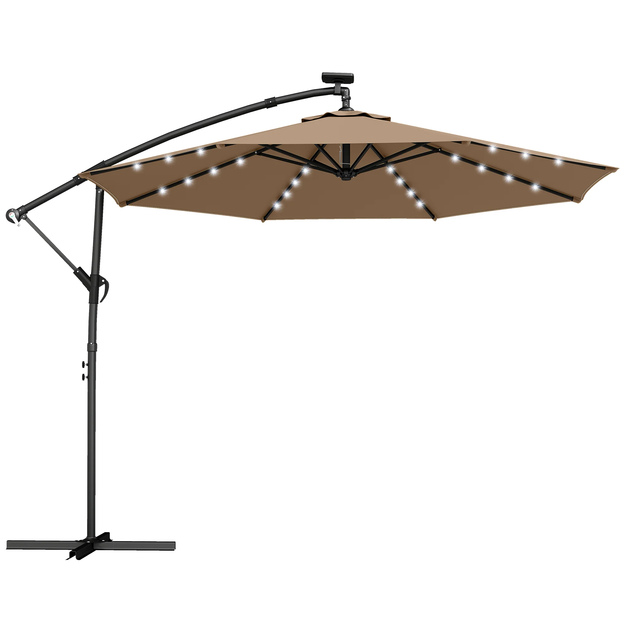 9.7 ft Cantilever Patio Umbrella with Solar LED Light and Cover, Khaki - Image 12
