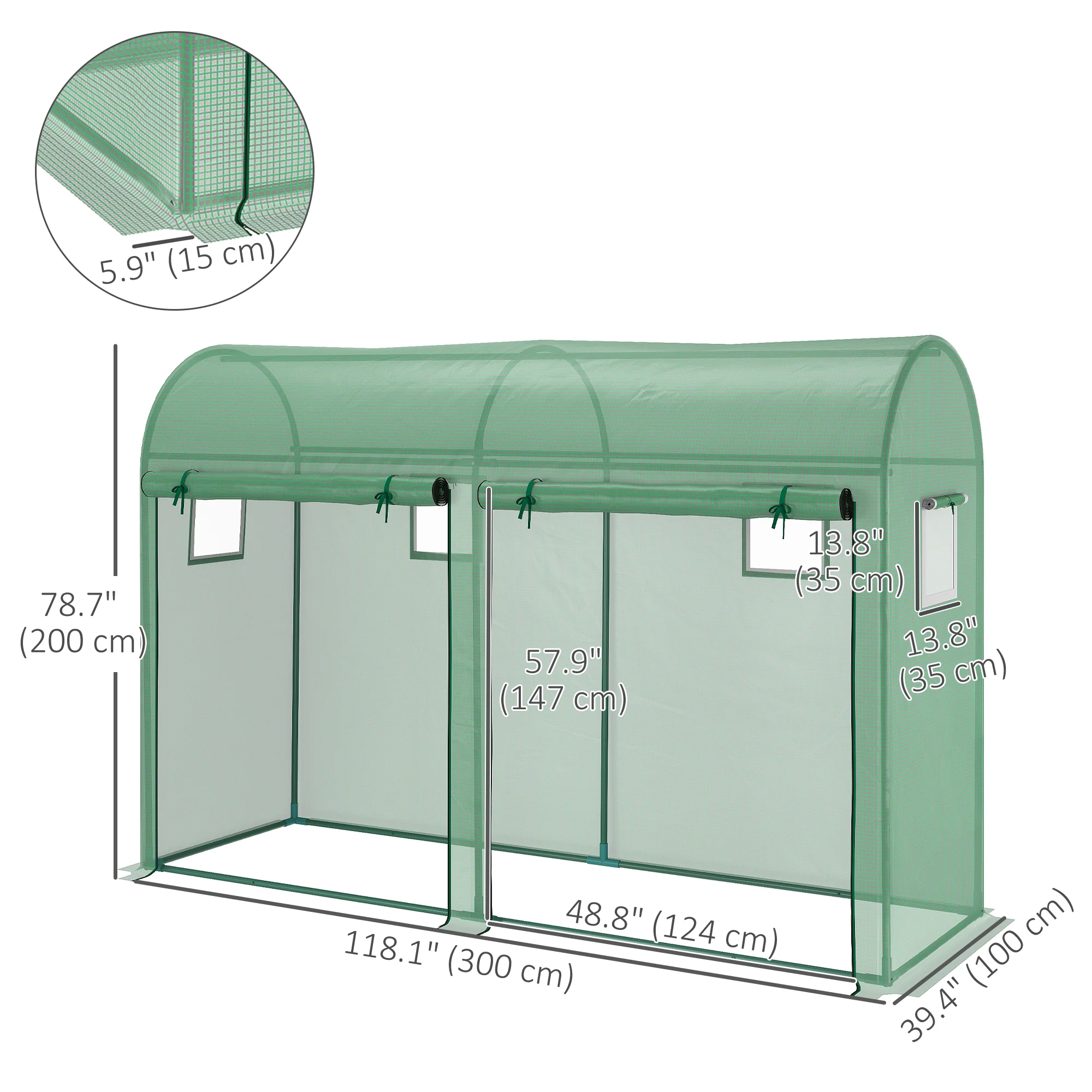 9.8' x 3.3' x 6.6' Steel Frame Greenhouse with PE Cover & Windows, Green - Image 5
