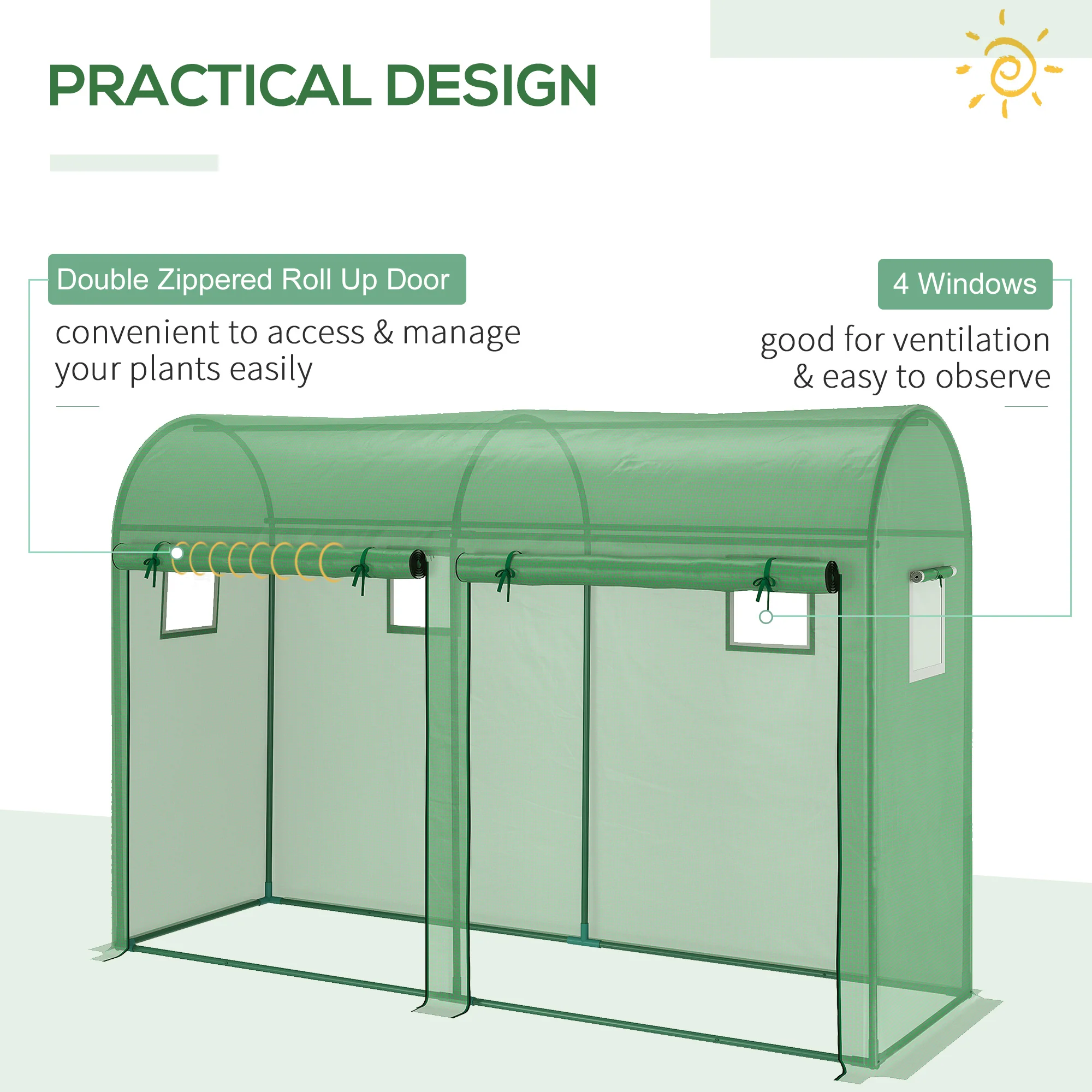 9.8' x 3.3' x 6.6' Steel Frame Greenhouse with PE Cover & Windows, Green - Image 8