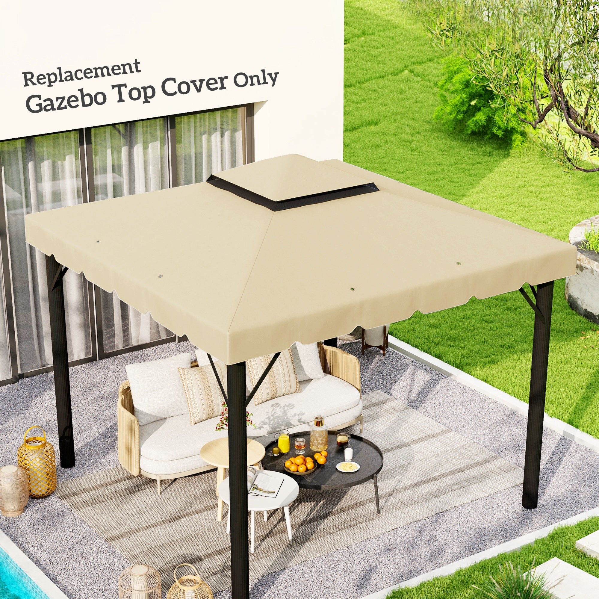 9.8' x 9.8' Gazebo Replacement Canopy with Double Vented Roof, TOP ONLY, Beige - Image 3