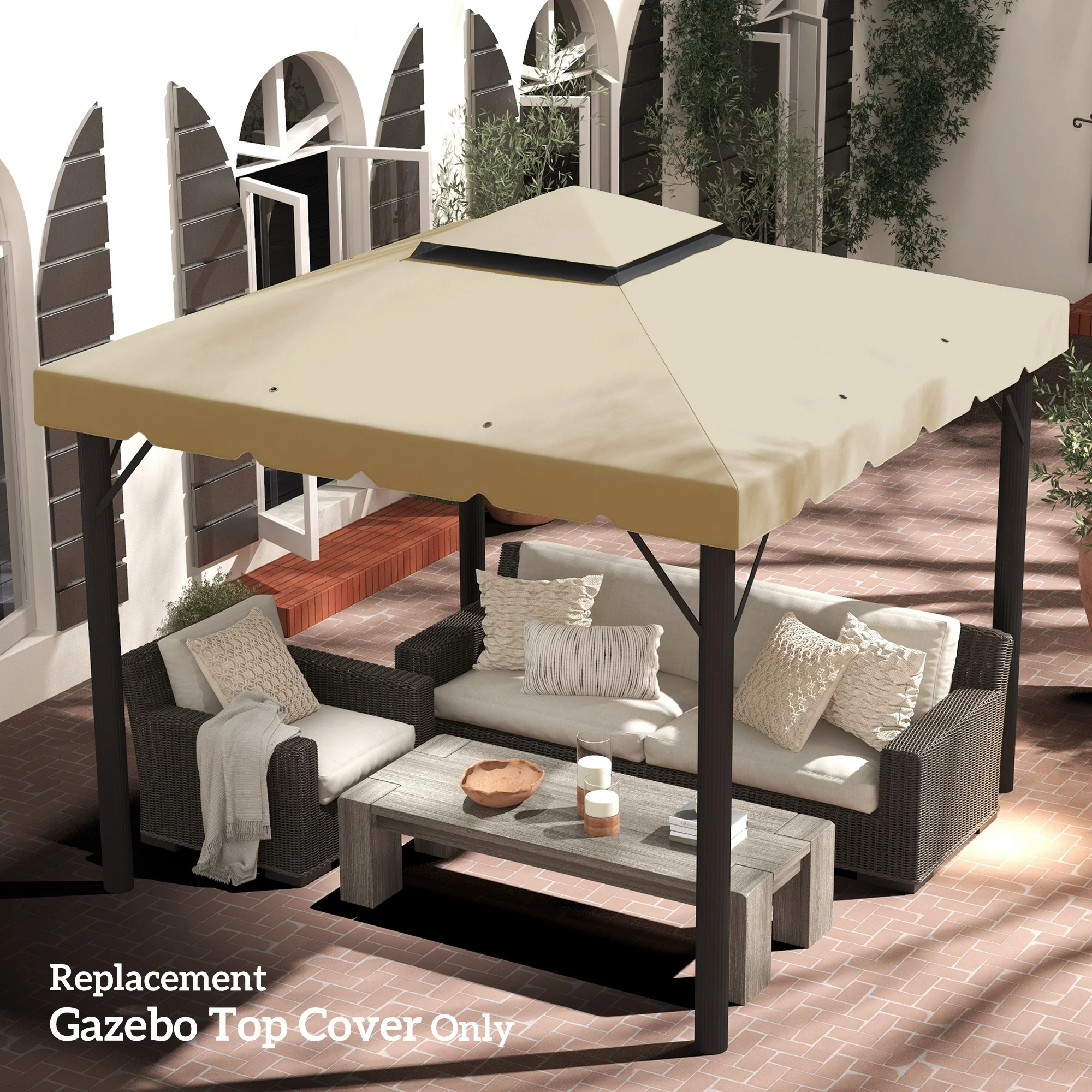 9.8' x 9.8' Gazebo Replacement Canopy with Double Vented Roof, TOP ONLY, Beige - Image 4