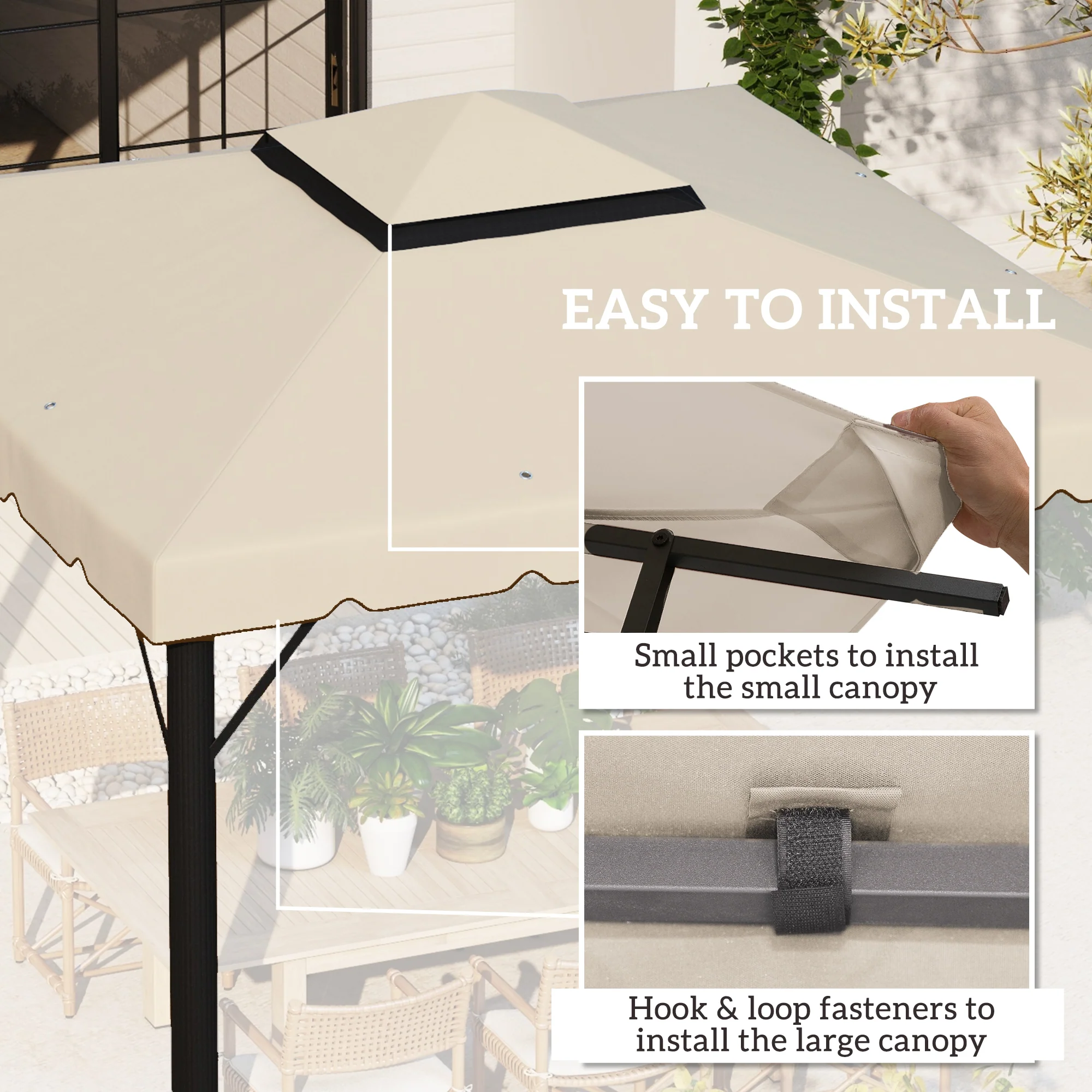 9.8' x 9.8' Gazebo Replacement Canopy with Double Vented Roof, TOP ONLY, Beige - Image 7