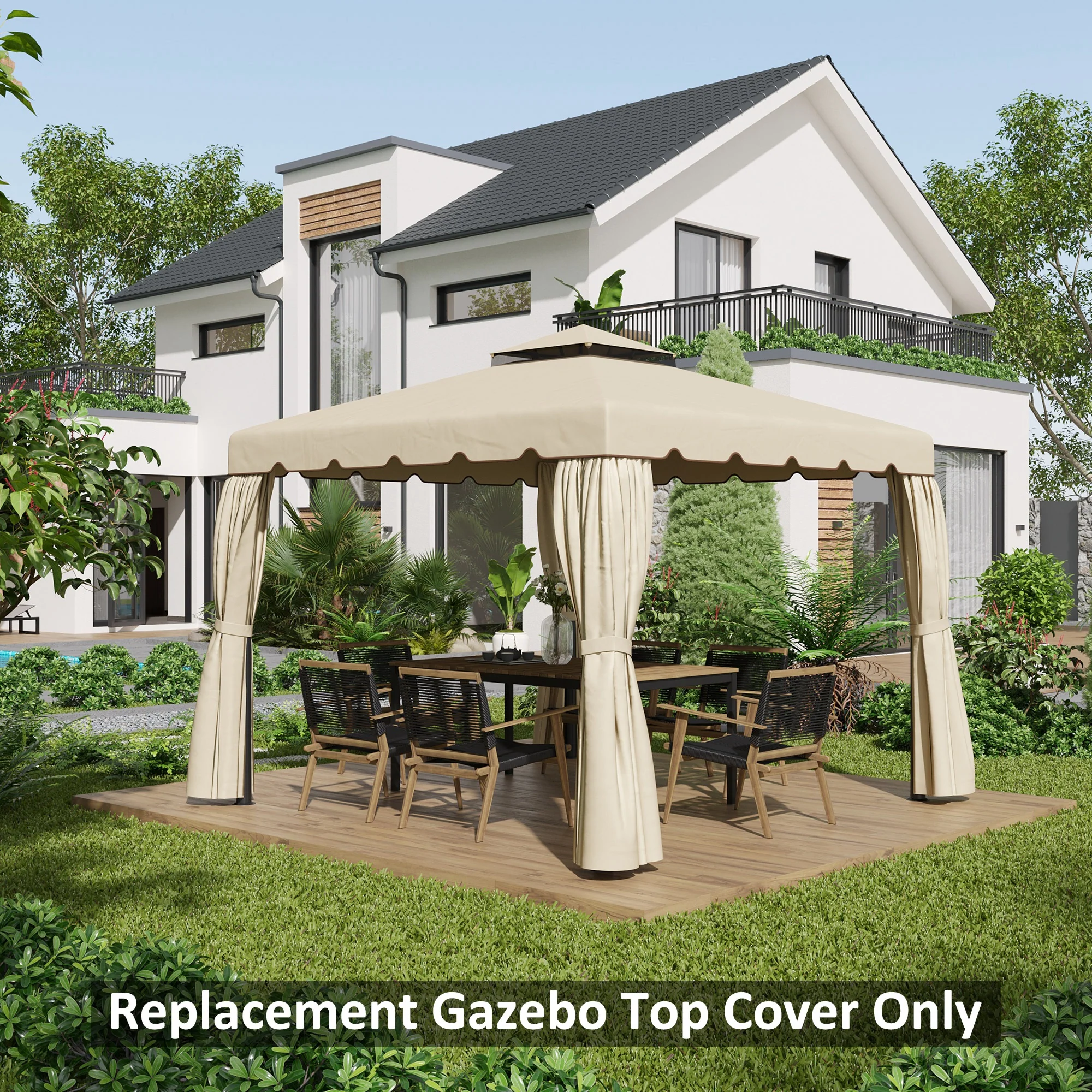 9.8' x 9.8' Gazebo Replacement Canopy with Double Vented Roof, TOP ONLY, Beige - Image 9