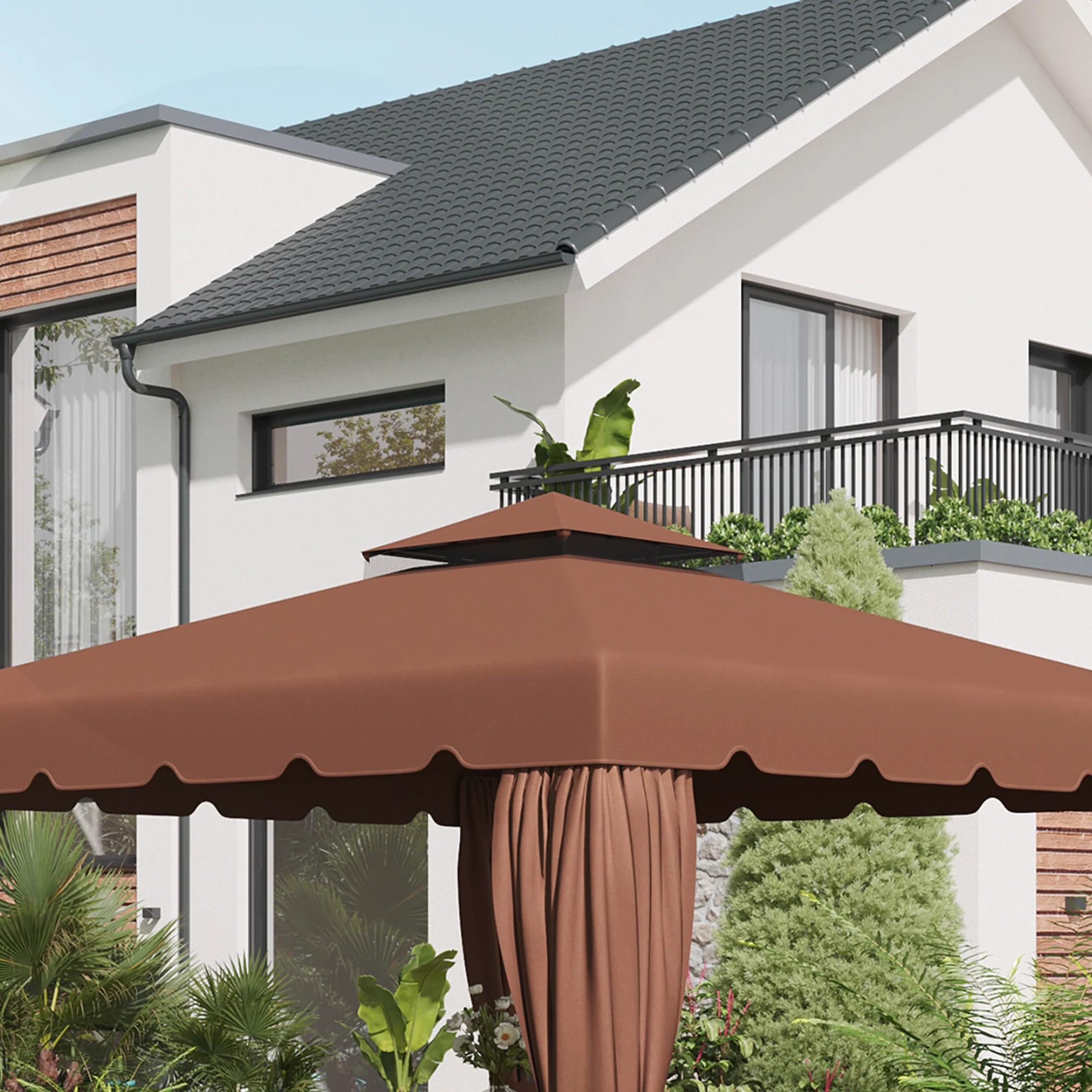 9.8' x 9.8' Gazebo Replacement Canopy with Double Vented Roof, TOP ONLY, Coffee - Image 10