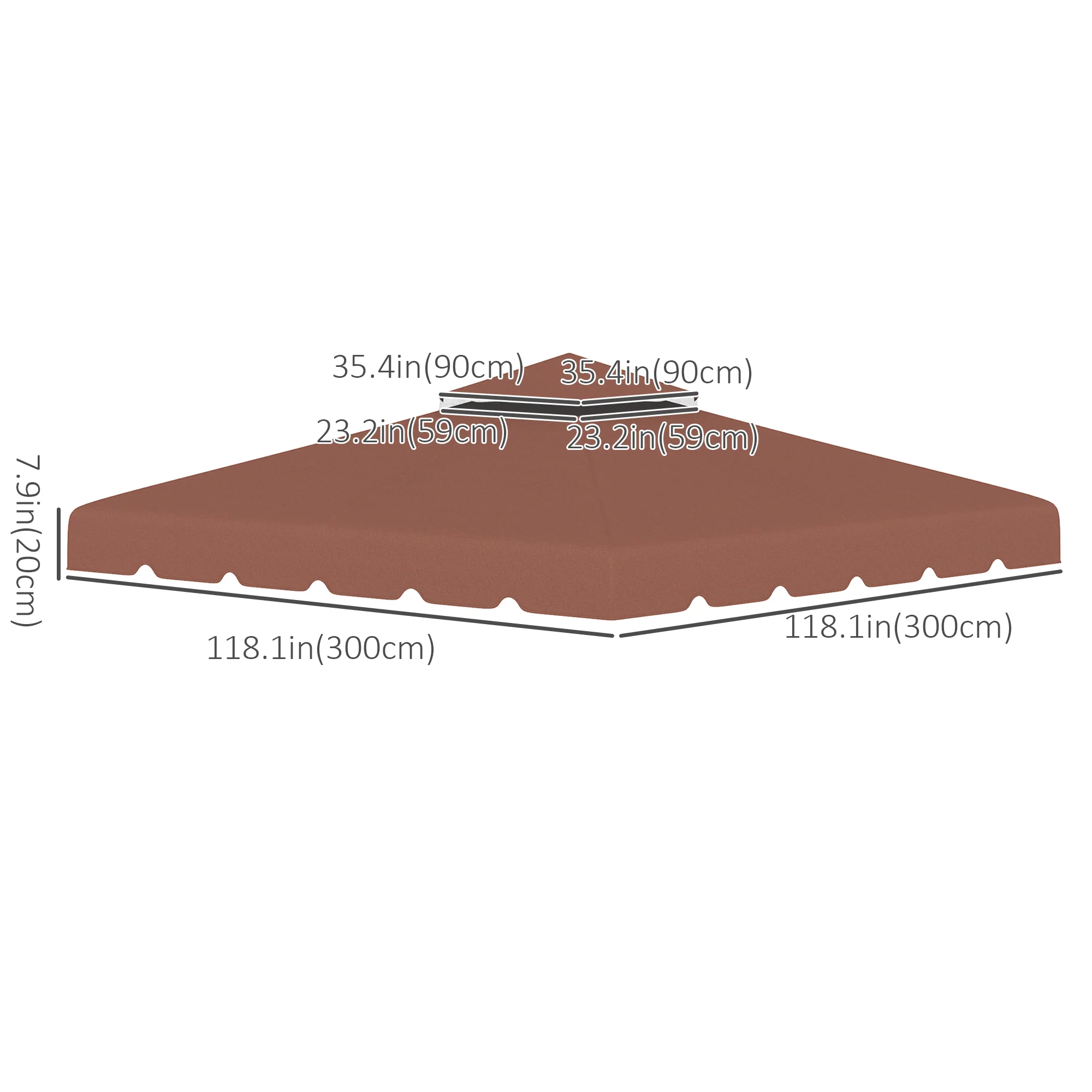 9.8' x 9.8' Gazebo Replacement Canopy with Double Vented Roof, TOP ONLY, Coffee - Image 5