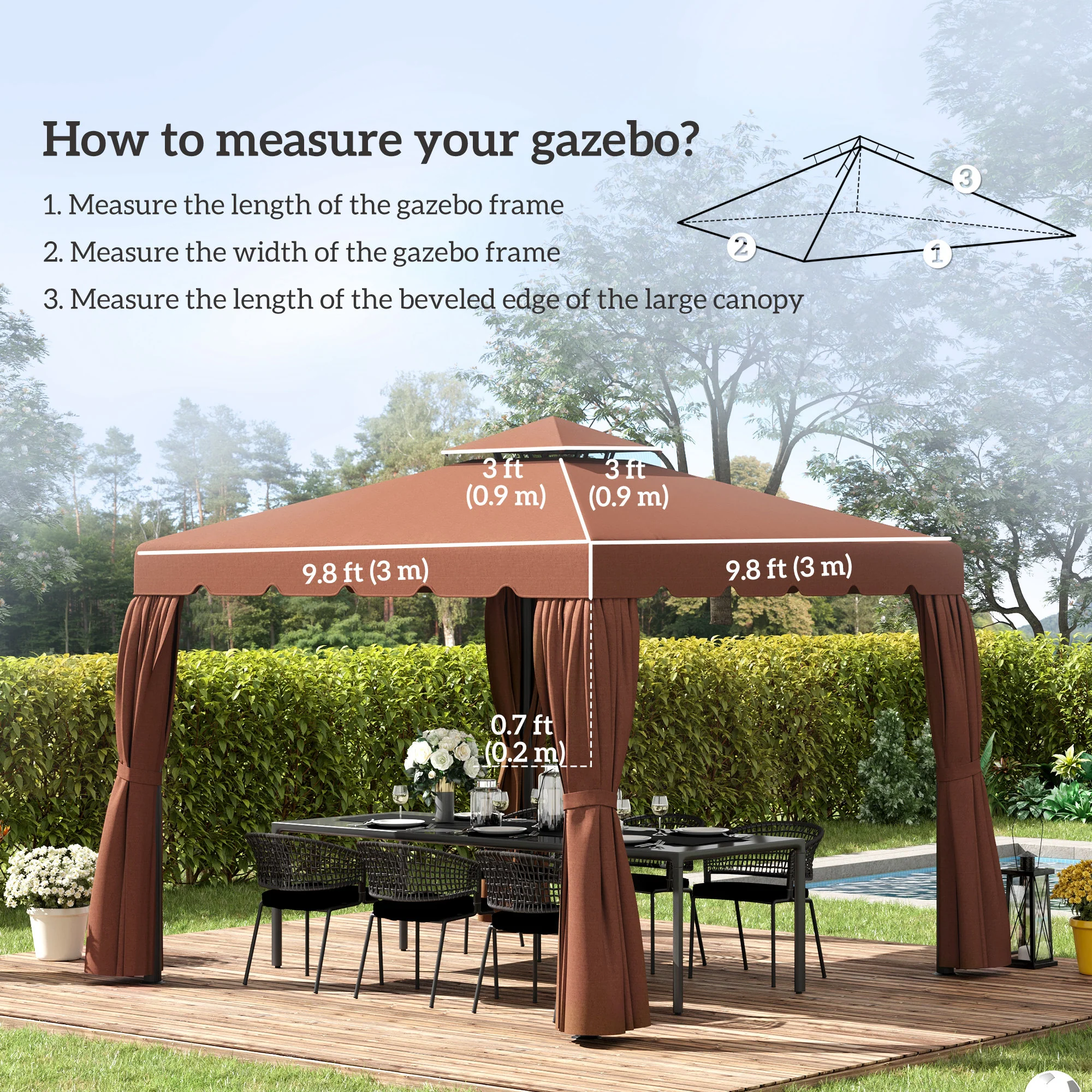 9.8' x 9.8' Gazebo Replacement Canopy with Double Vented Roof, TOP ONLY, Coffee - Image 6