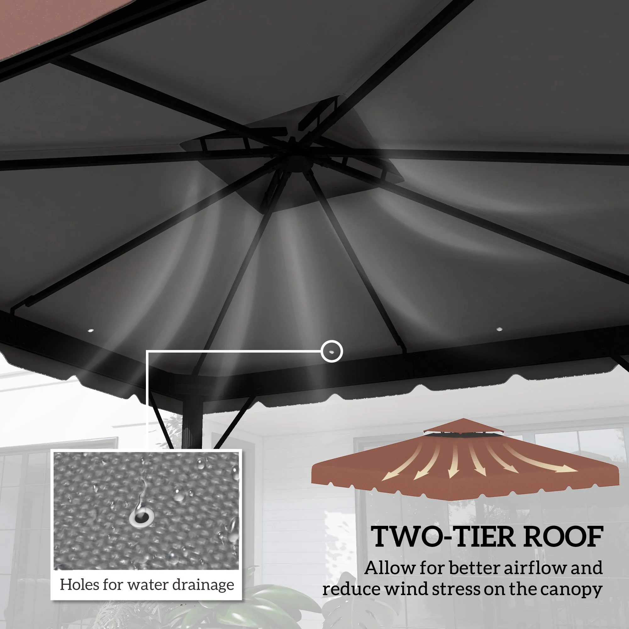 9.8' x 9.8' Gazebo Replacement Canopy with Double Vented Roof, TOP ONLY, Coffee - Image 7