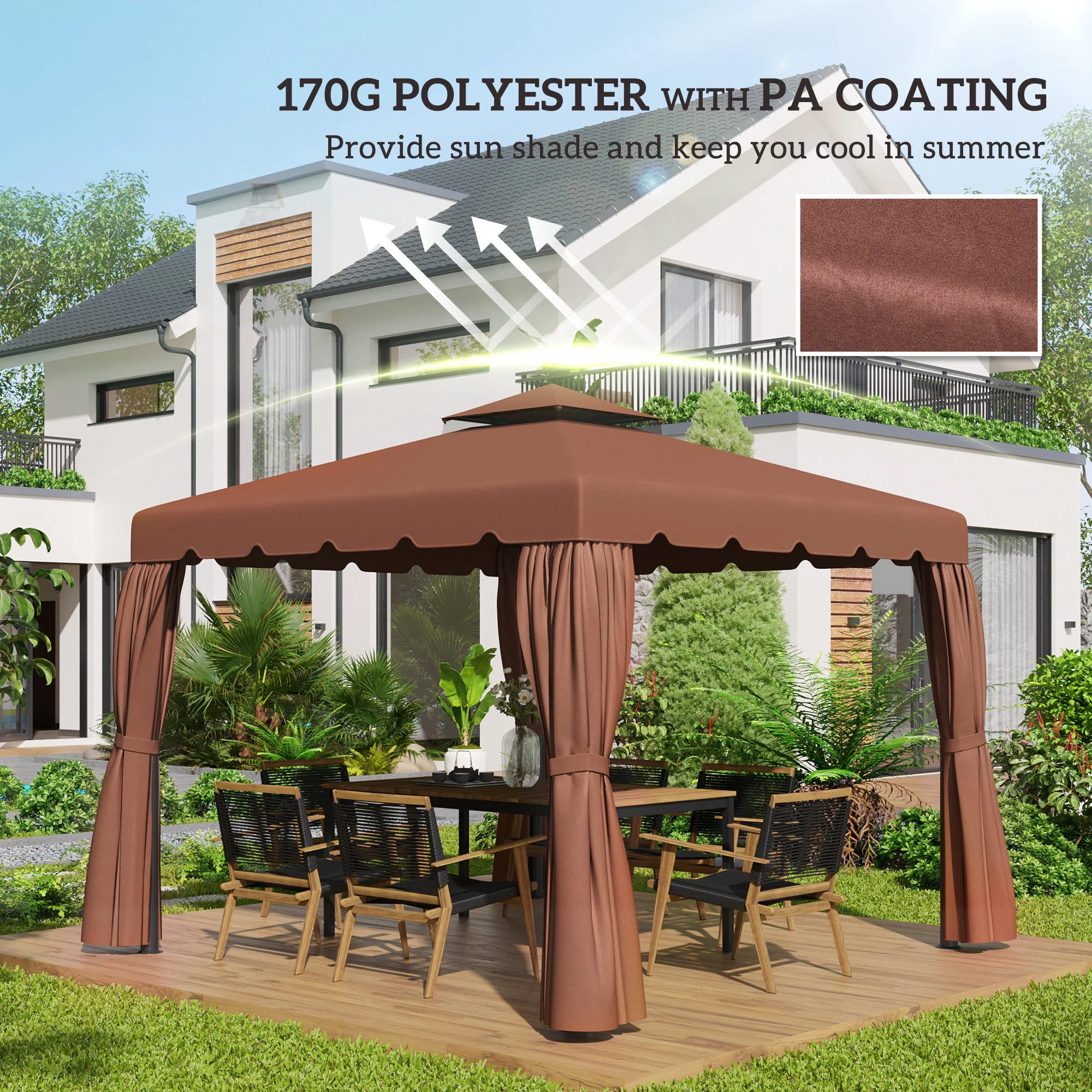 9.8' x 9.8' Gazebo Replacement Canopy with Double Vented Roof, TOP ONLY, Coffee - Image 9