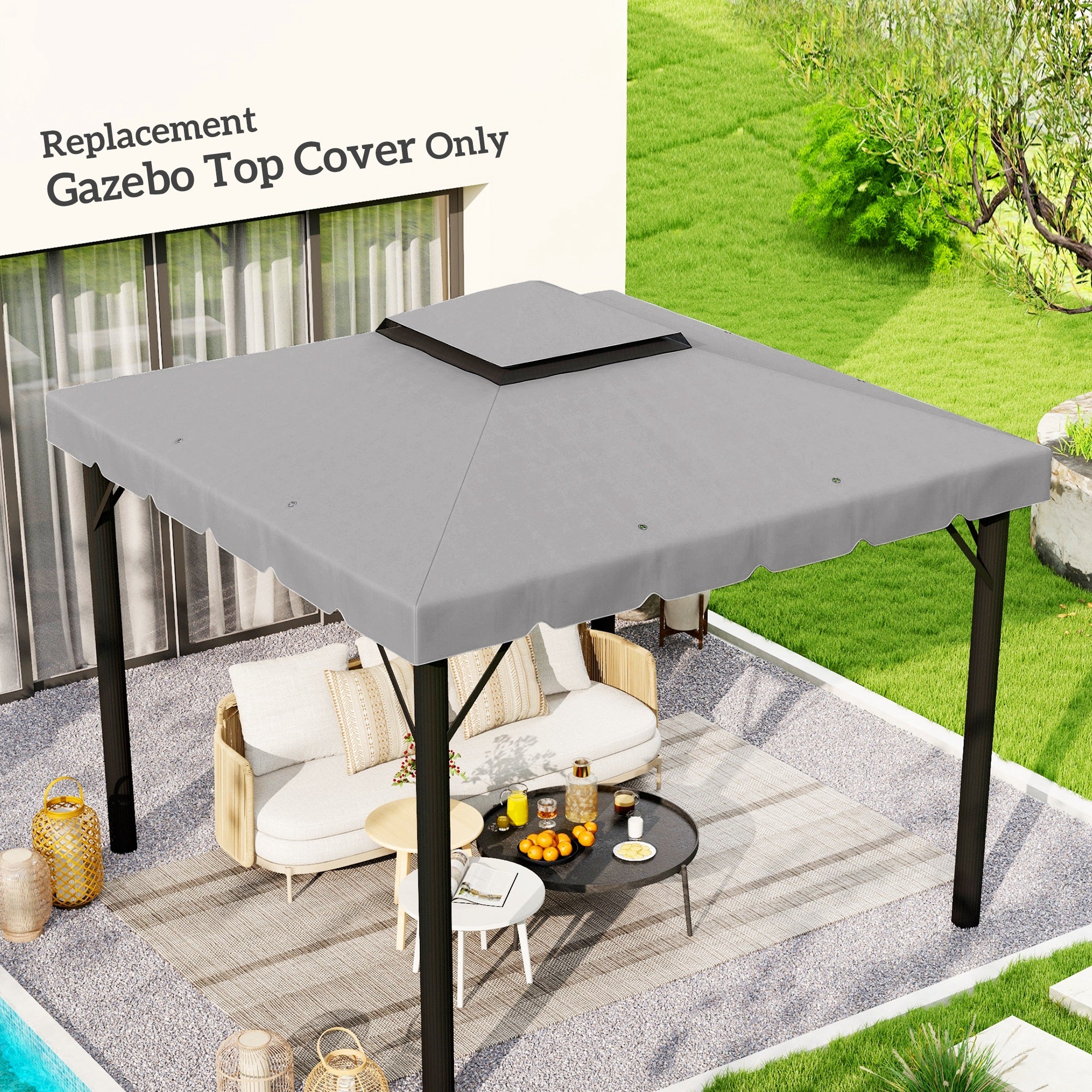 9.8' x 9.8' Gazebo Replacement Canopy with Double Vented Roof, TOP ONLY, Grey - Image 3