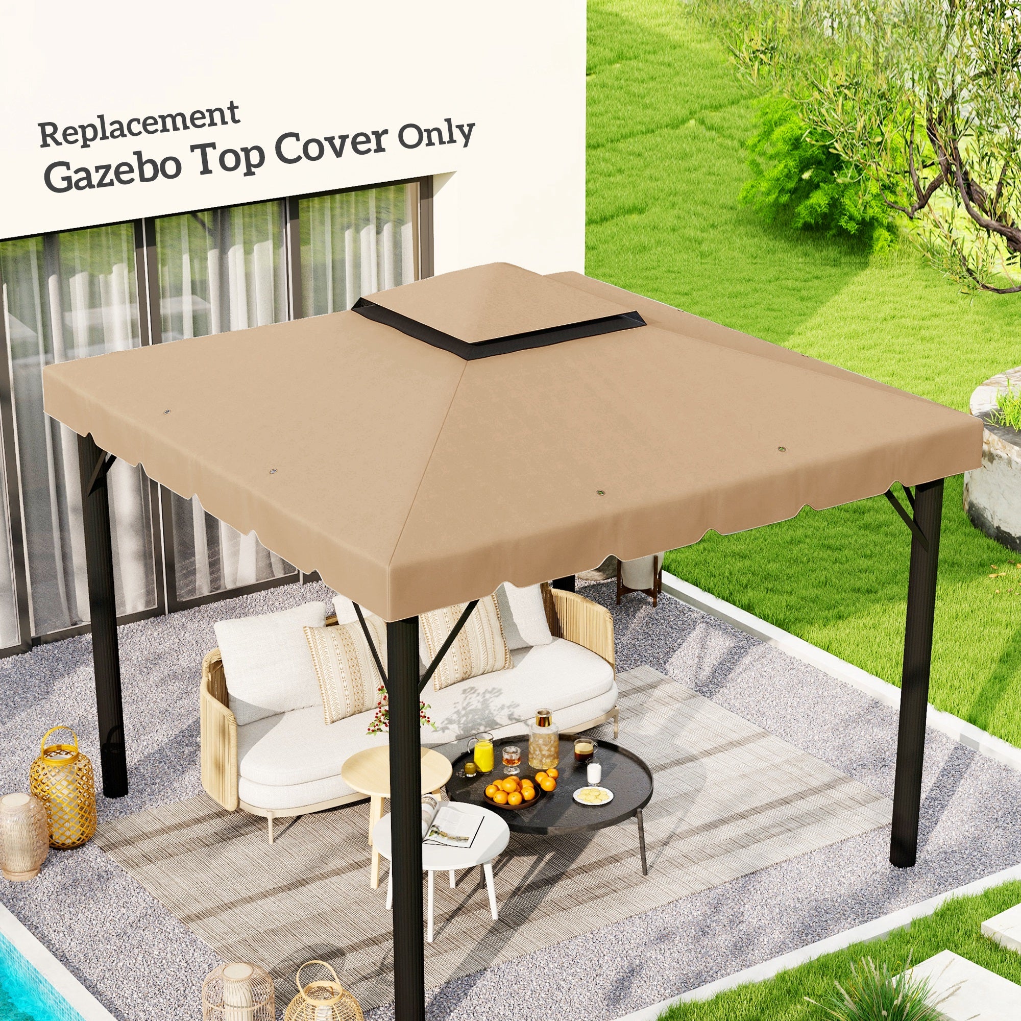9.8' x 9.8' Gazebo Replacement Canopy with Double Vented Roof, TOP ONLY, Khaki - Image 3