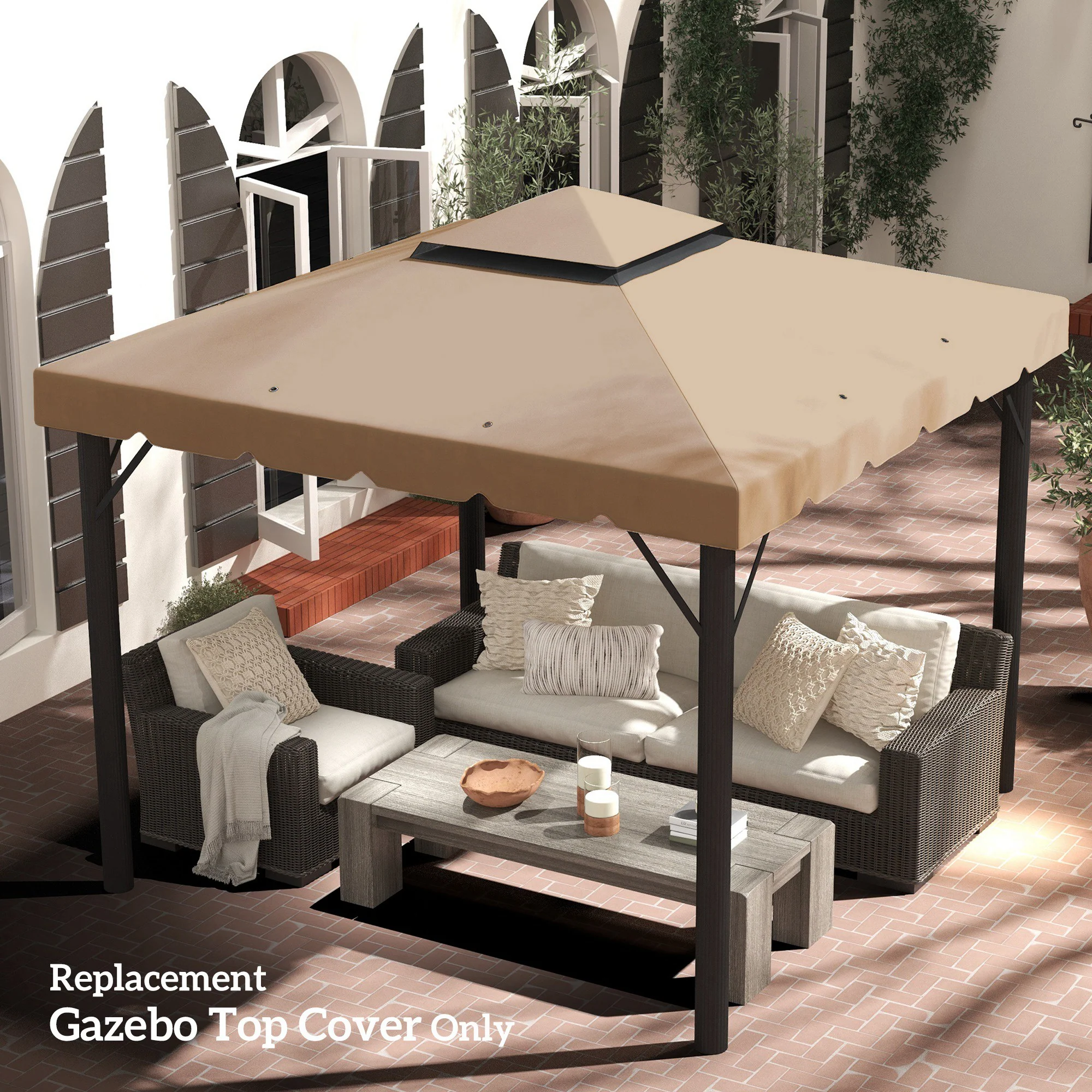 9.8' x 9.8' Gazebo Replacement Canopy with Double Vented Roof, TOP ONLY, Khaki - Image 4