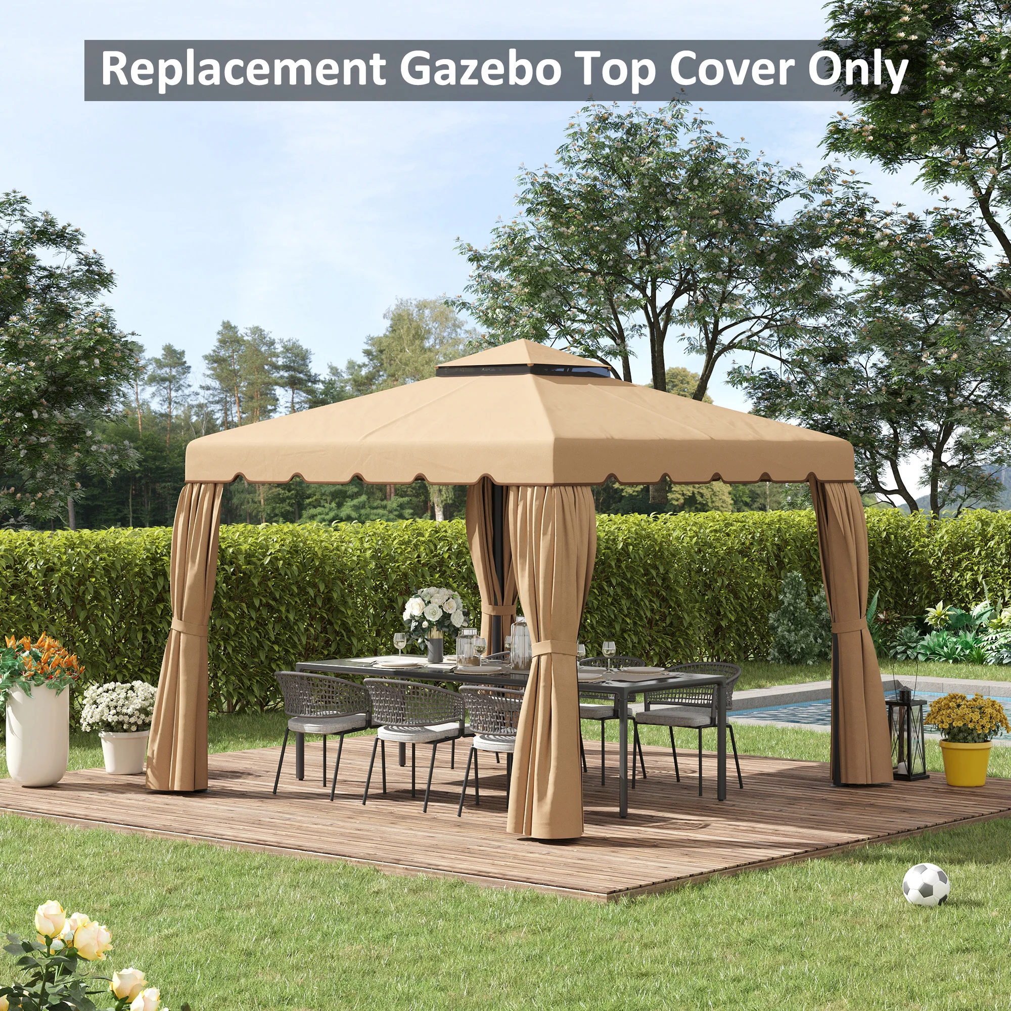 9.8' x 9.8' Gazebo Replacement Canopy with Double Vented Roof, TOP ONLY, Khaki - Image 9