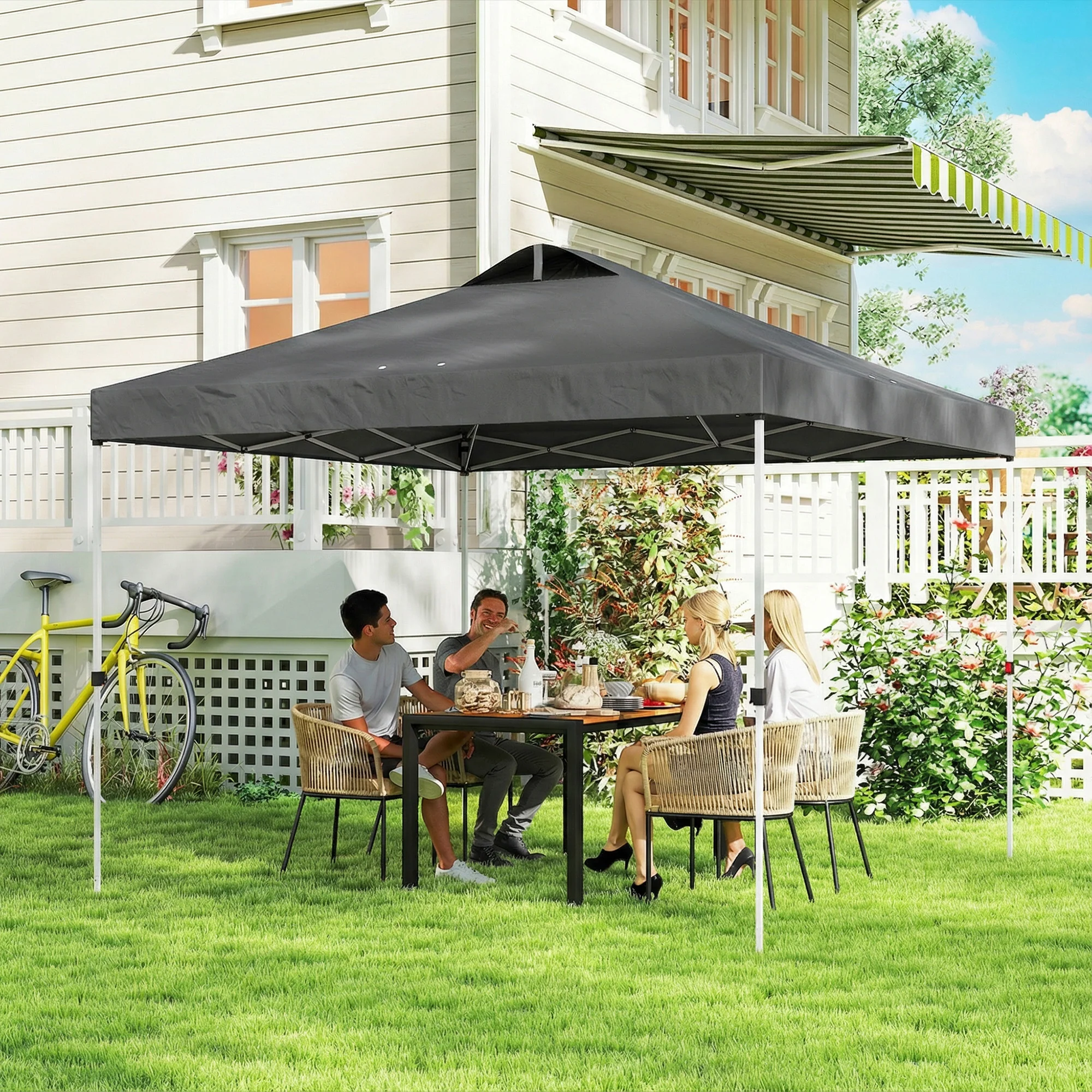 9.8' x 9.8' Pop-Up Canopy with Carrying Bag, Stakes and Ropes, Dark Grey - Image 10