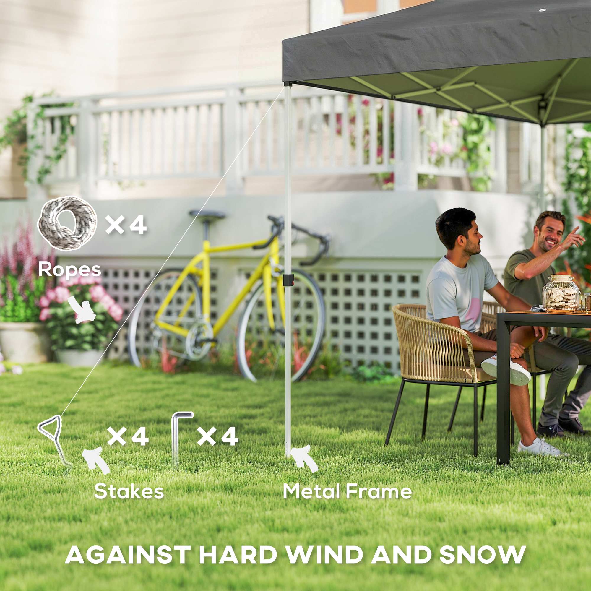 9.8' x 9.8' Pop-Up Canopy with Carrying Bag, Stakes and Ropes, Dark Grey - Image 6