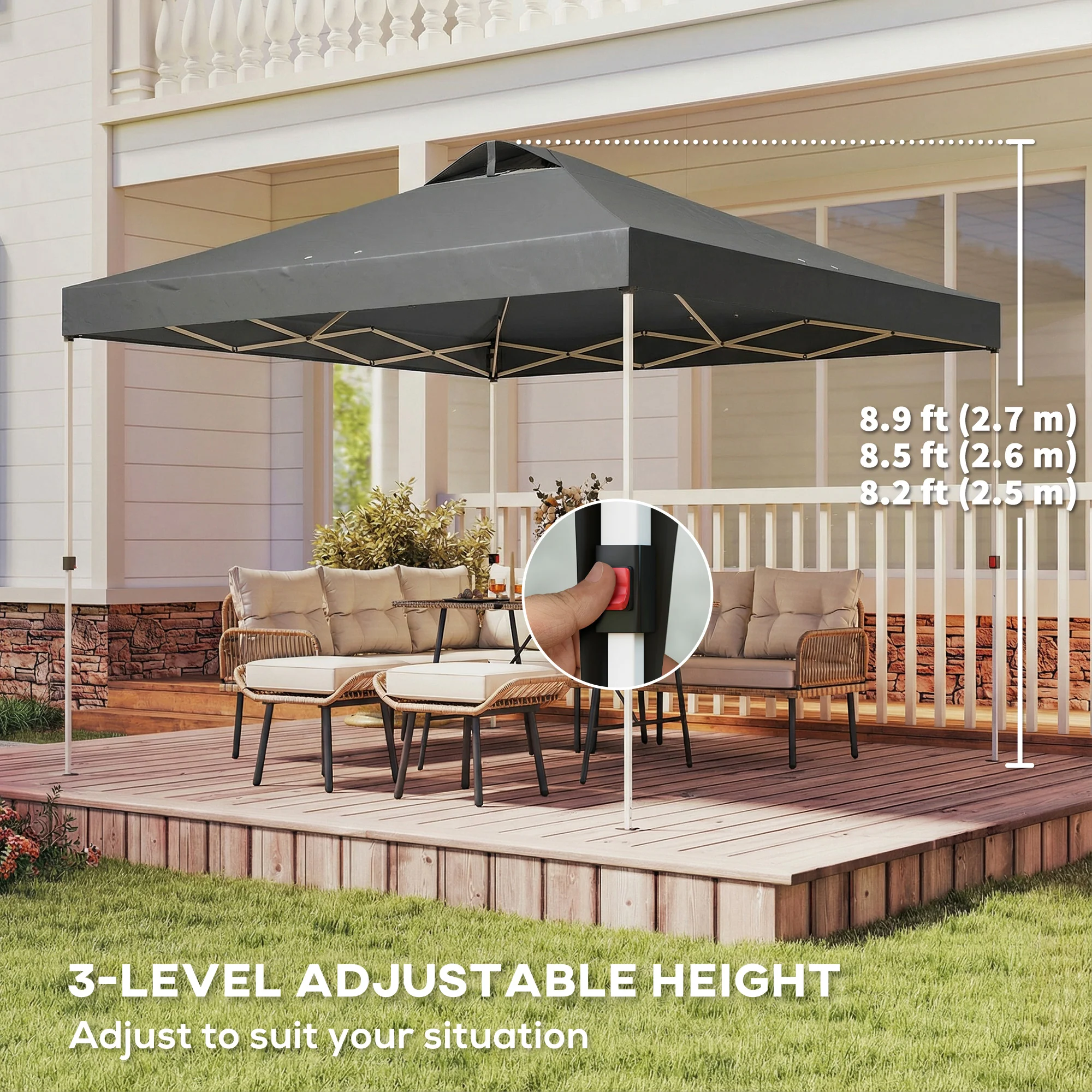 9.8' x 9.8' Pop-Up Canopy with Carrying Bag, Stakes and Ropes, Dark Grey - Image 8