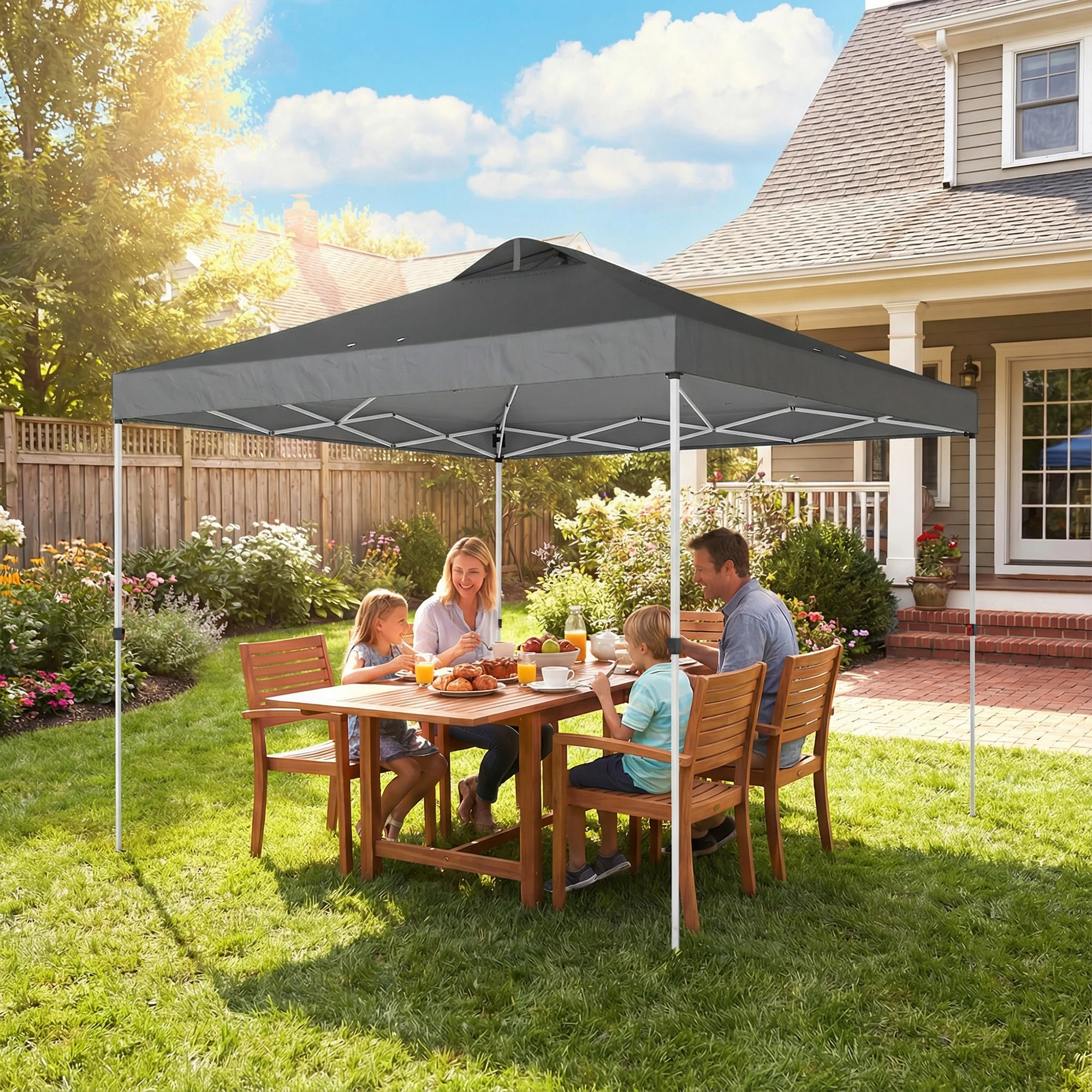 9.8' x 9.8' Pop-Up Canopy with Carrying Bag, Stakes and Ropes, Dark Grey - Image 9