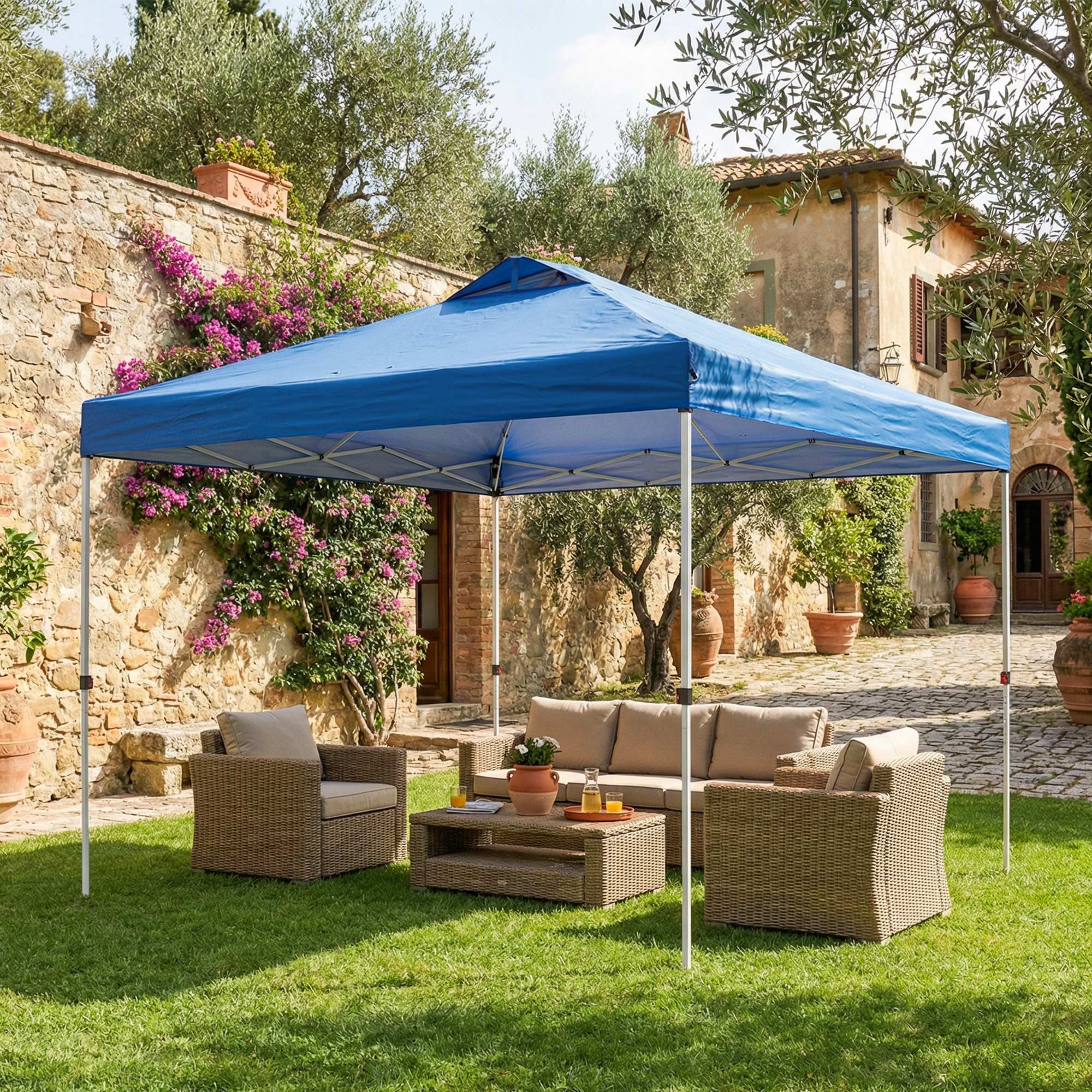 9.8' x 9.8' Pop-Up Canopy with Carrying Bag, Stakes and Ropes, Blue - Image 4