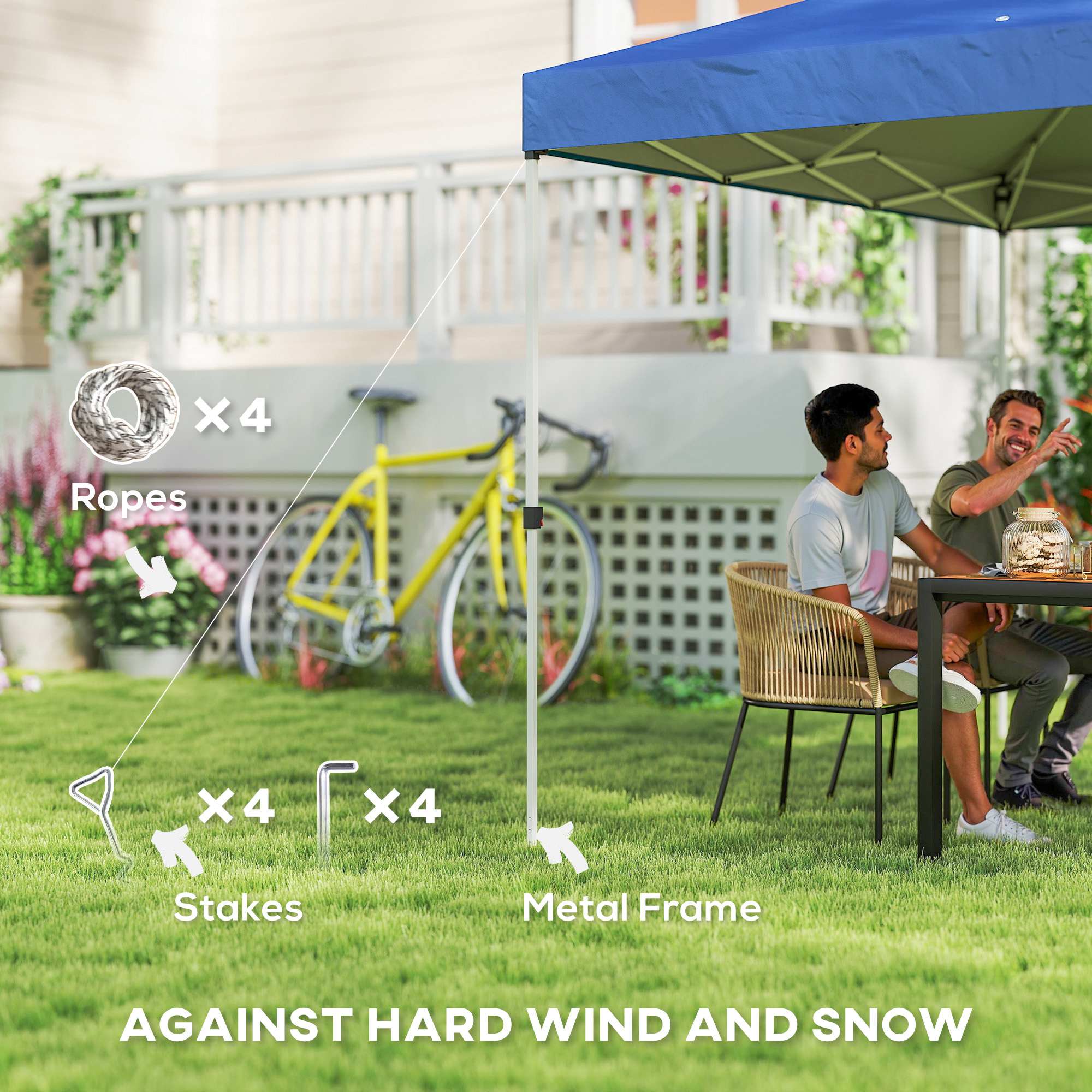 9.8' x 9.8' Pop-Up Canopy with Carrying Bag, Stakes and Ropes, Blue - Image 7