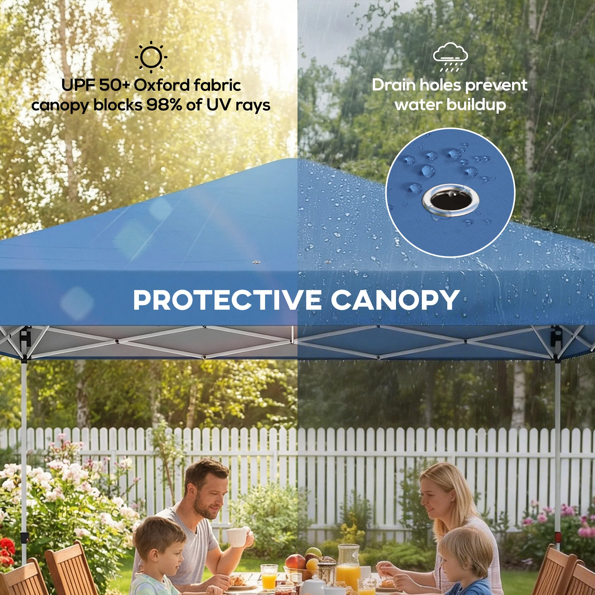 9.8' x 9.8' Pop-Up Canopy with Carrying Bag, Stakes and Ropes, Blue - Image 8
