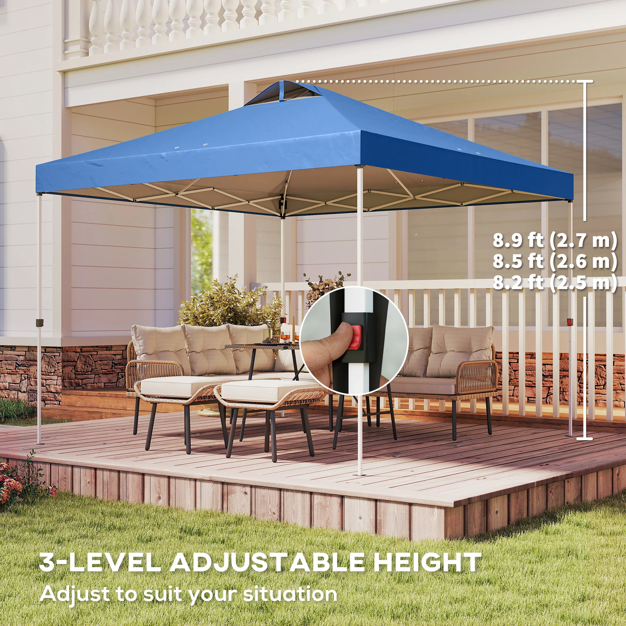 9.8' x 9.8' Pop-Up Canopy with Carrying Bag, Stakes and Ropes, Blue - Image 9