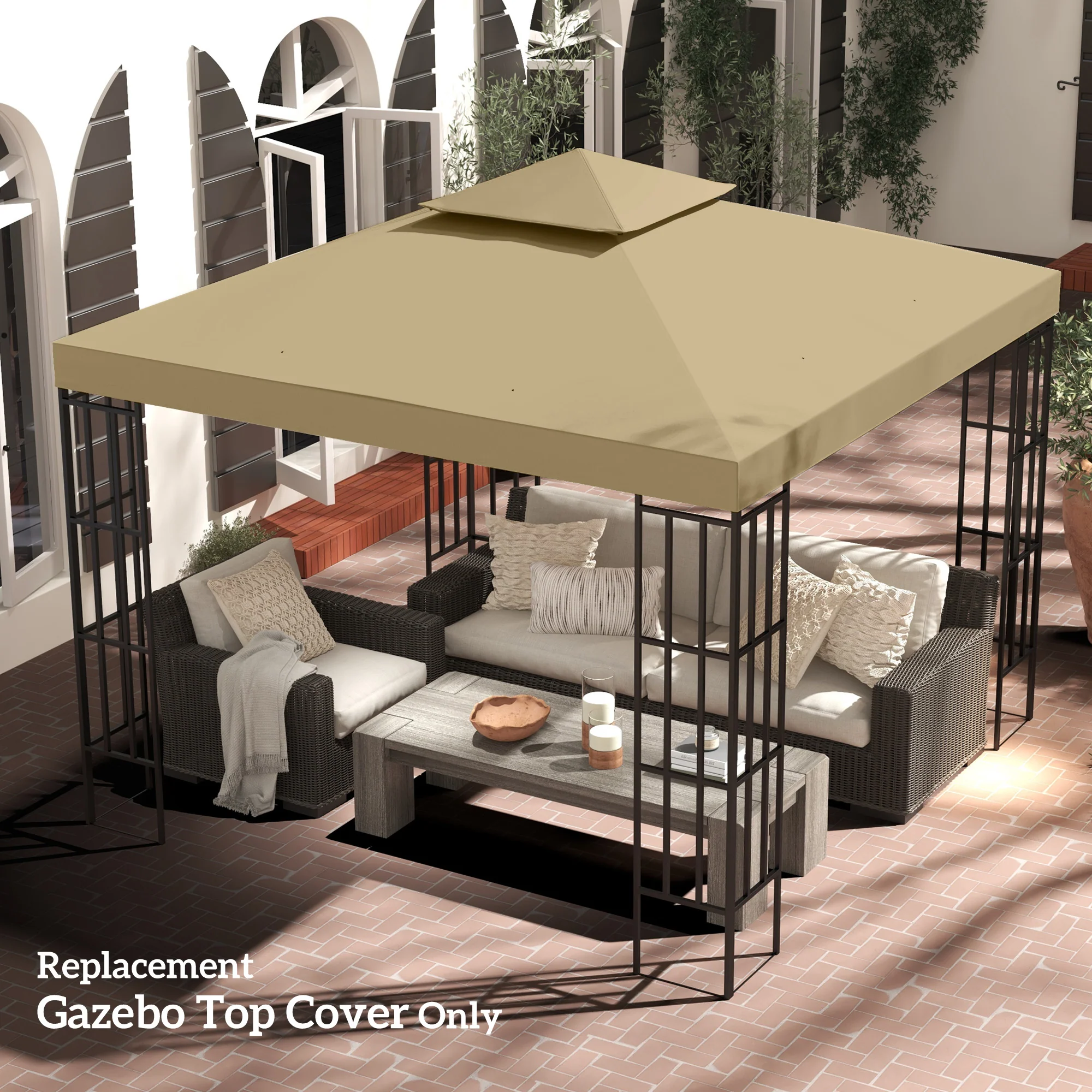 9.8' x 9.8' 2-Tier Gazebo Replacement Canopy, Beige - Image 4