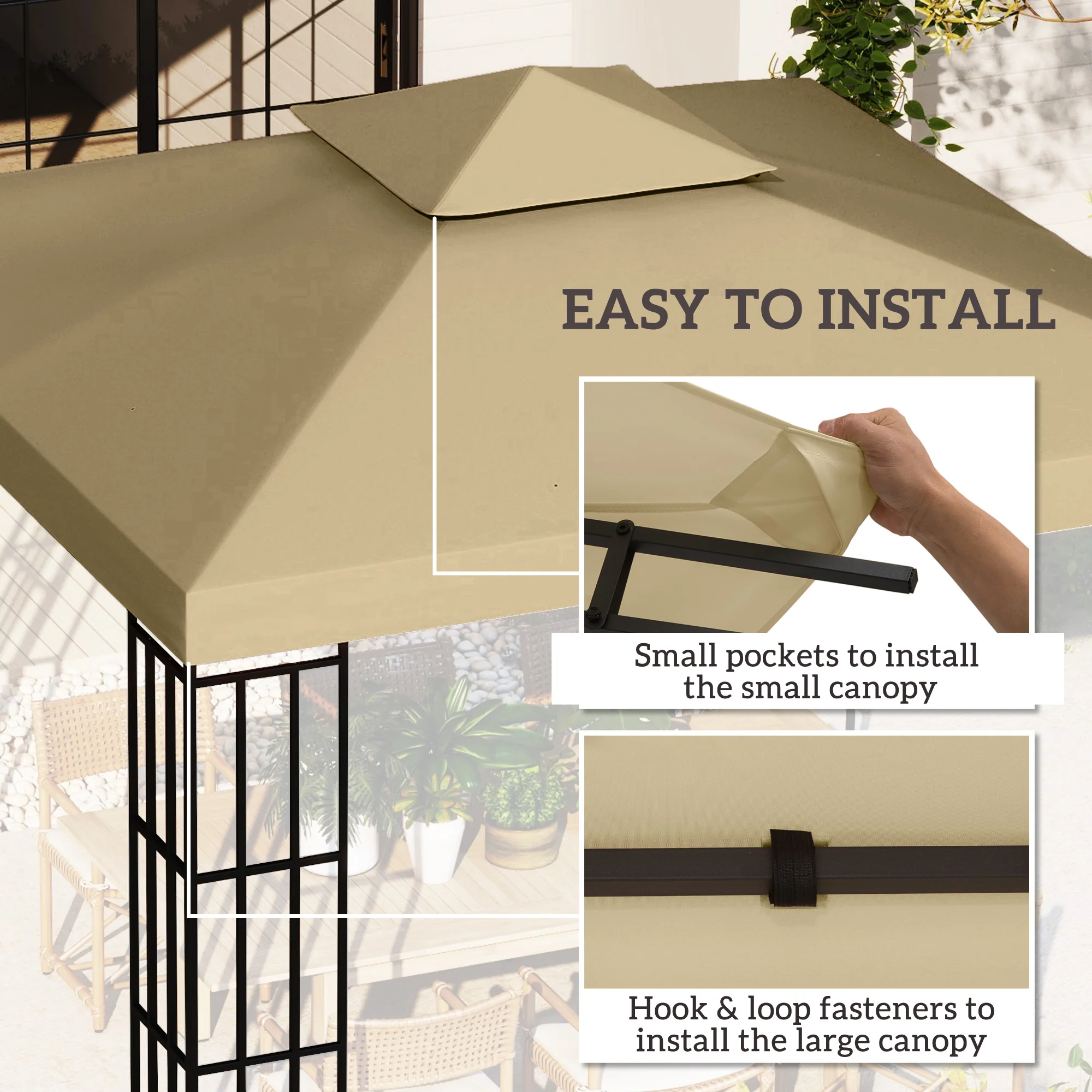 9.8' x 9.8' 2-Tier Gazebo Replacement Canopy, Beige - Image 7
