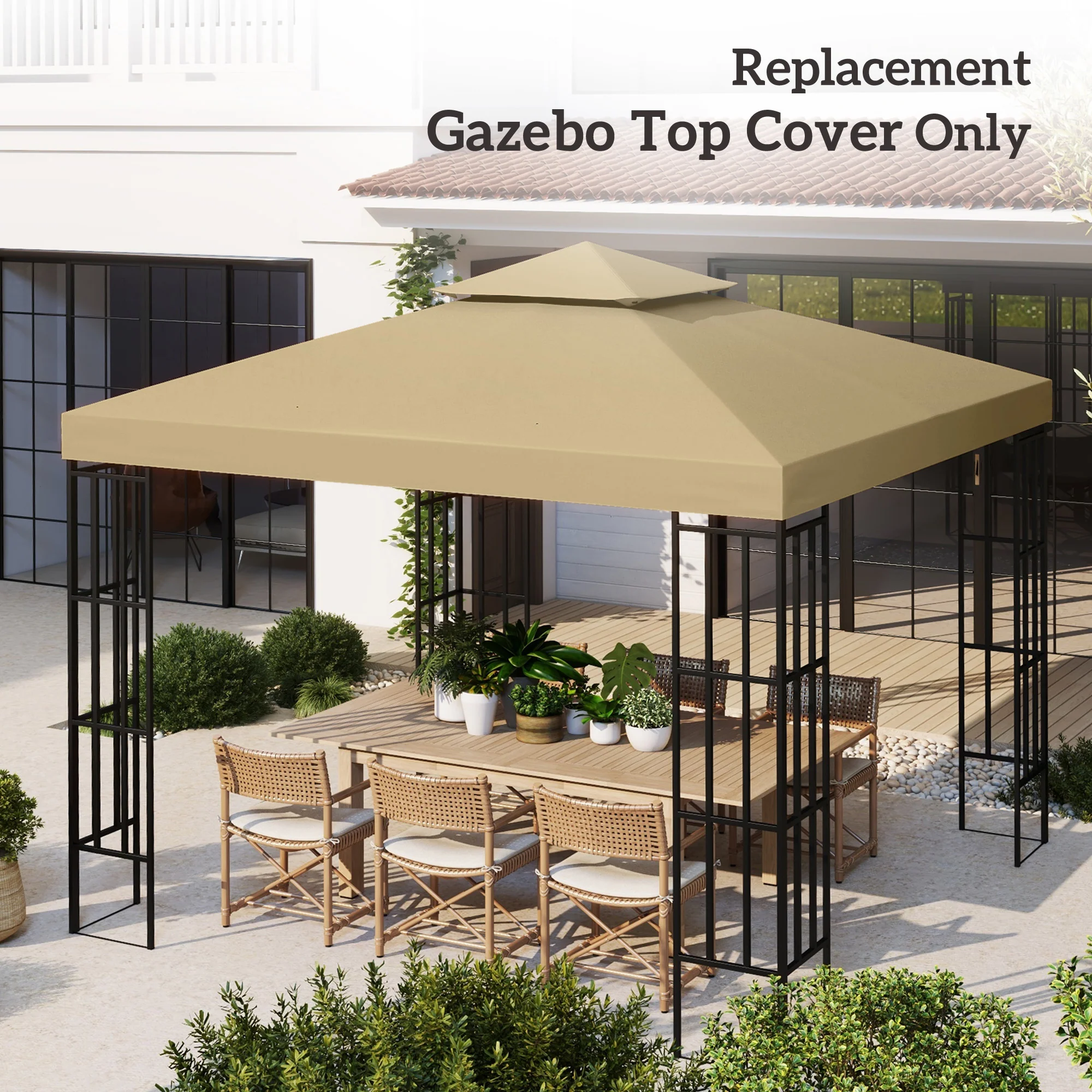 9.8' x 9.8' 2-Tier Gazebo Replacement Canopy, Beige - Image 9