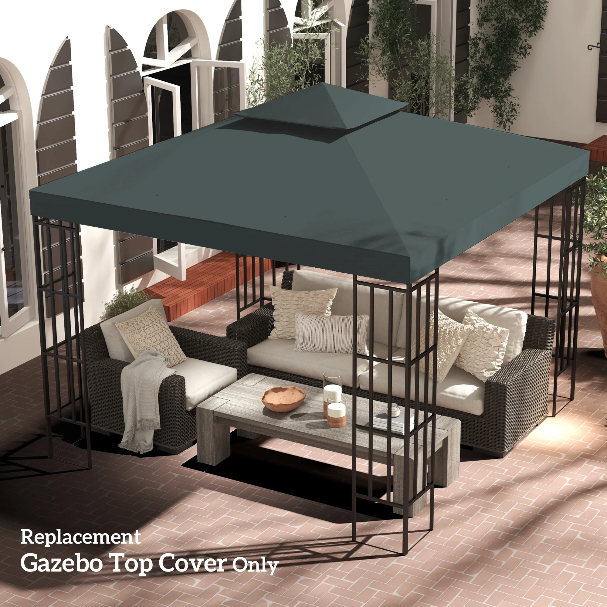 9.8' x 9.8' 2-Tier Gazebo Replacement Canopy, Charcoal Grey - Image 4
