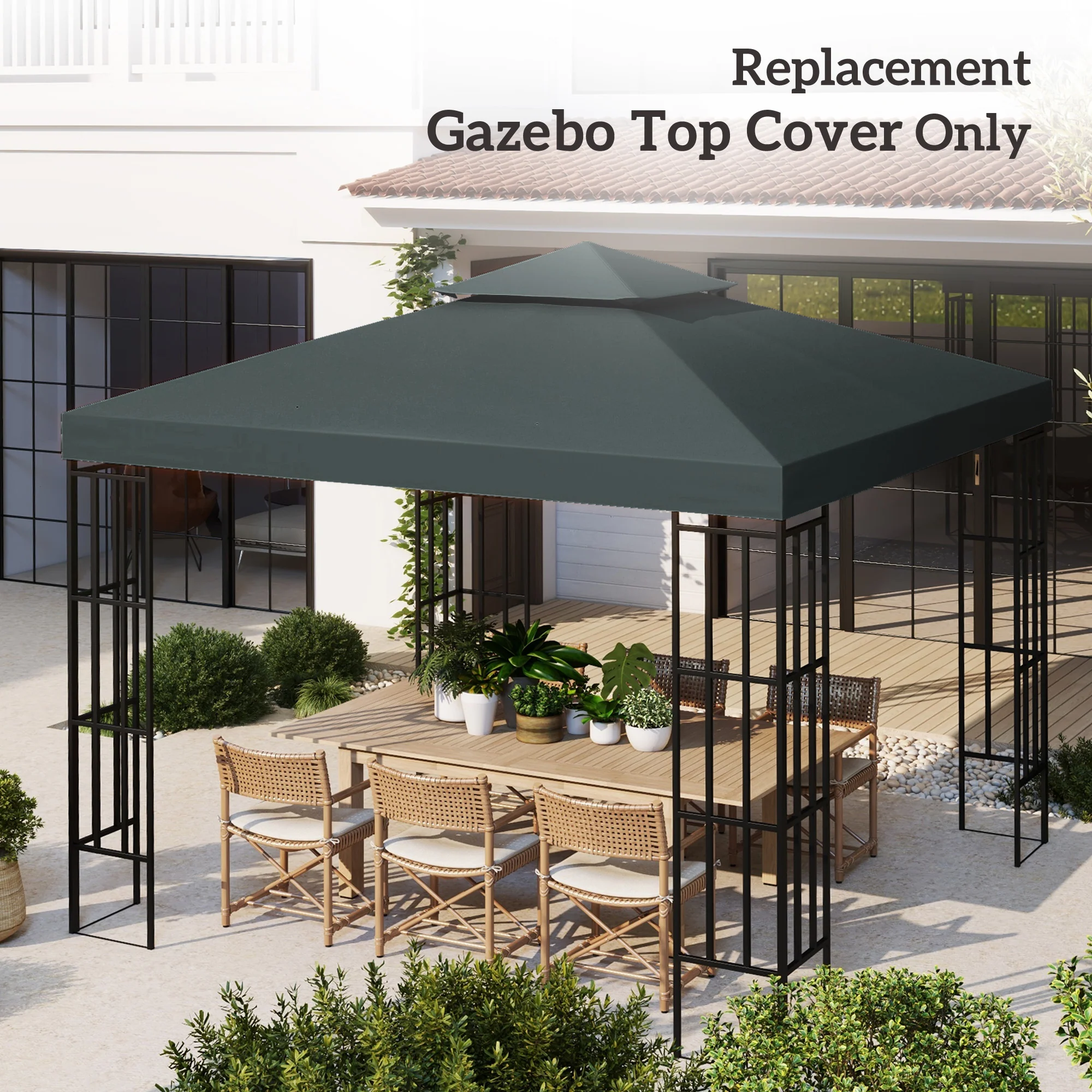 9.8' x 9.8' 2-Tier Gazebo Replacement Canopy, Charcoal Grey - Image 9