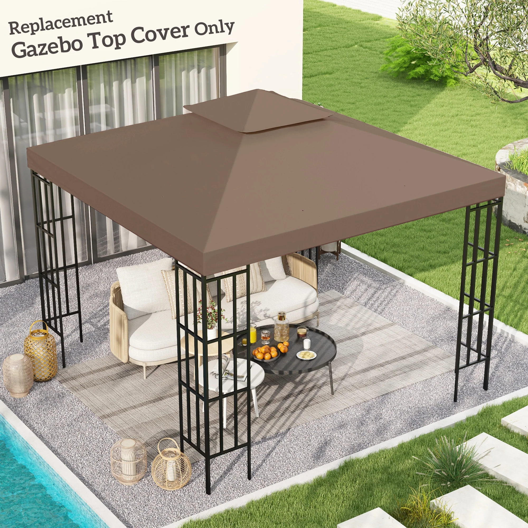 9.8' x 9.8' 2-Tier Gazebo Replacement Canopy, Coffee - Image 3