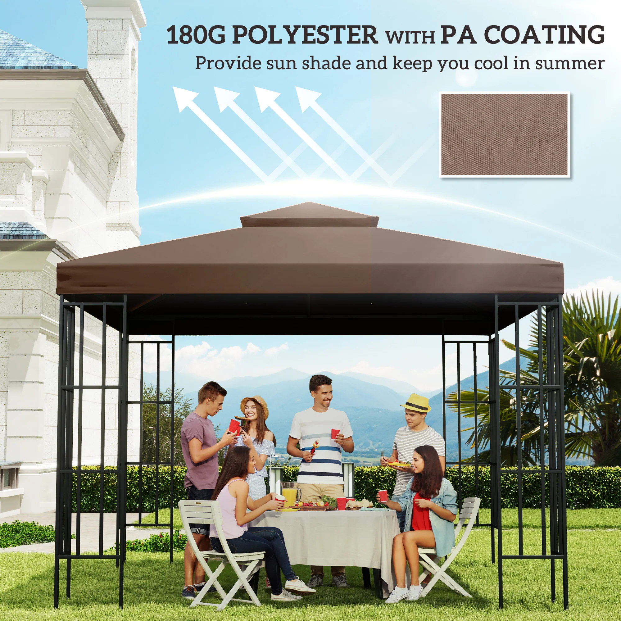 9.8' x 9.8' 2-Tier Gazebo Replacement Canopy, Coffee - Image 8