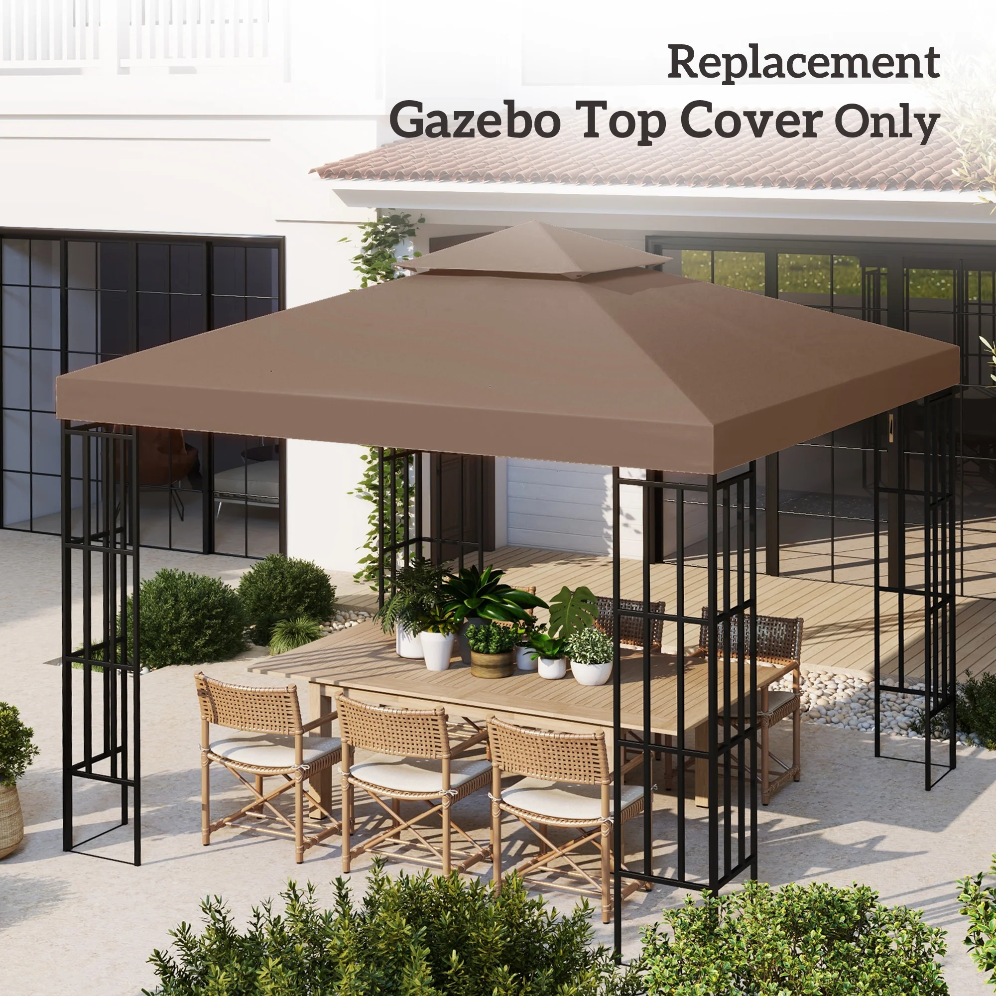 9.8' x 9.8' 2-Tier Gazebo Replacement Canopy, Coffee - Image 9