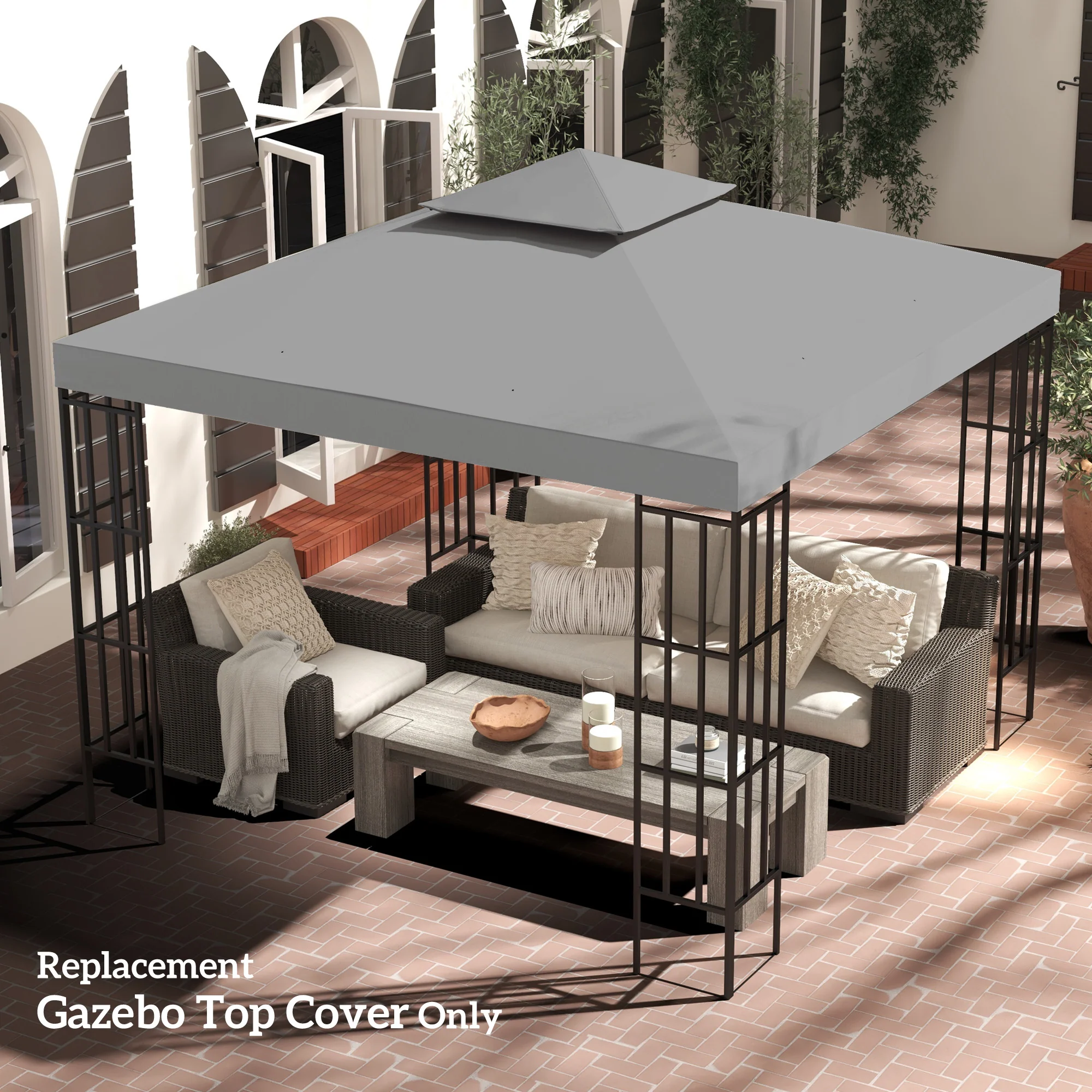 9.8' x 9.8' 2-Tier Gazebo Replacement Canopy, Light Grey - Image 4