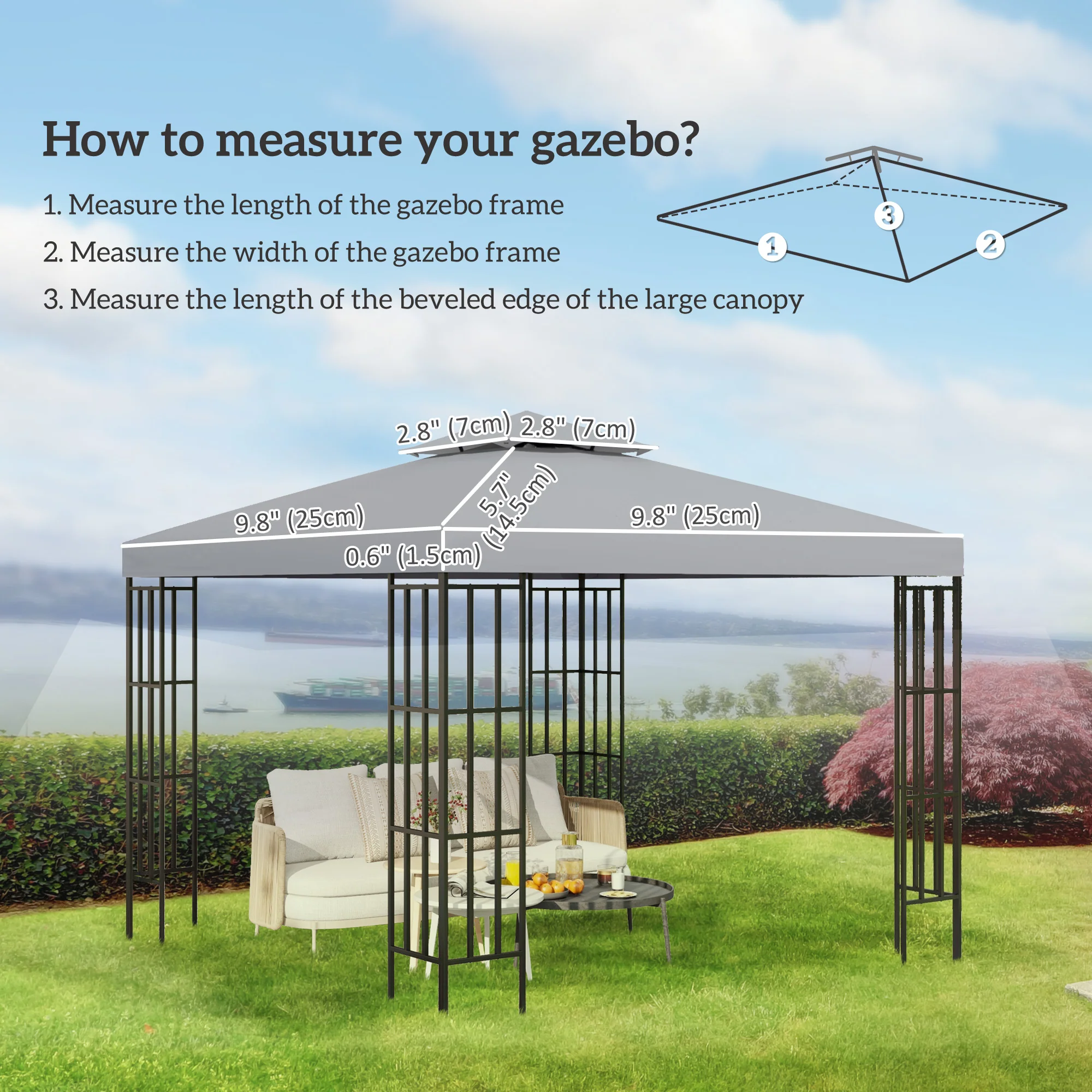 9.8' x 9.8' 2-Tier Gazebo Replacement Canopy, Light Grey - Image 5