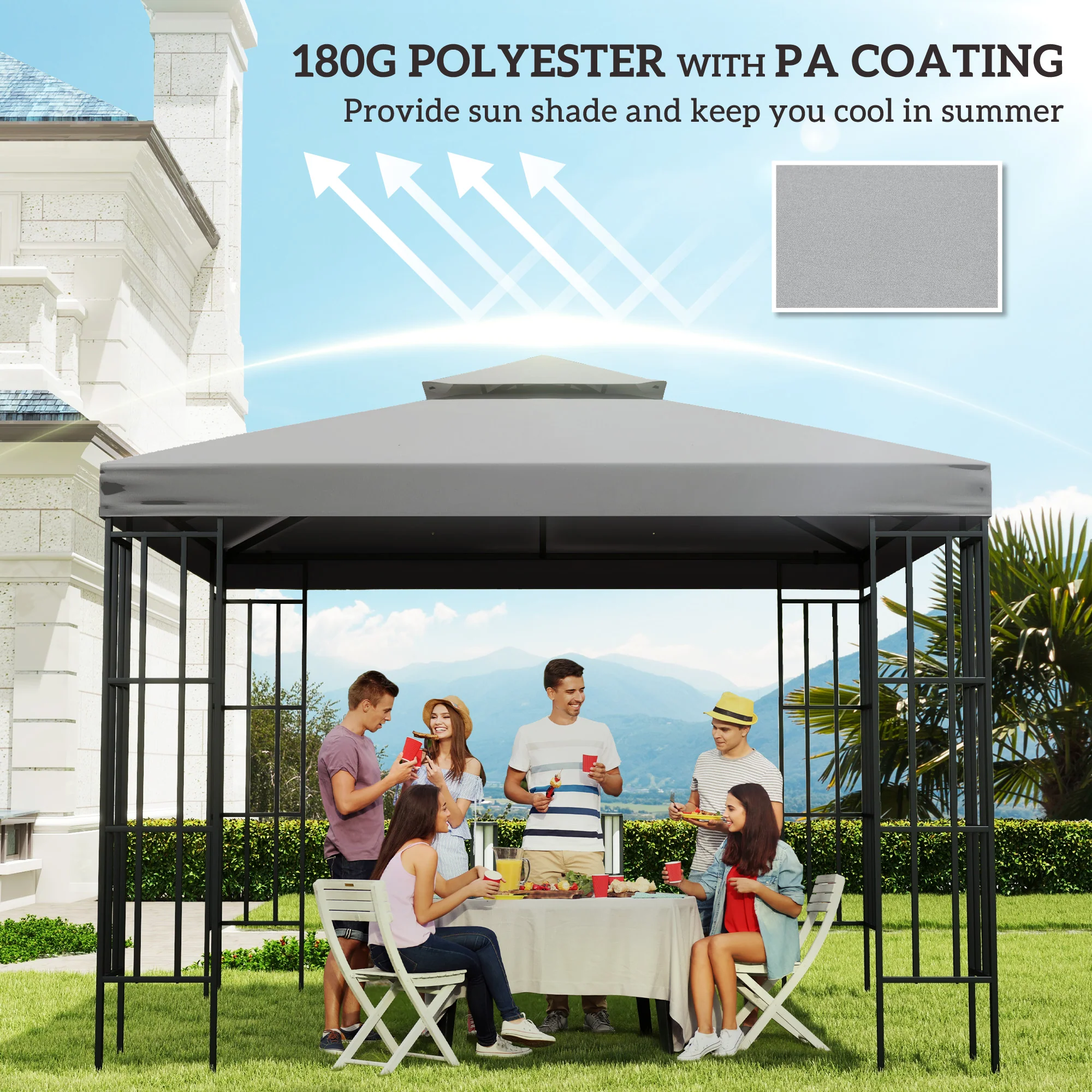 9.8' x 9.8' 2-Tier Gazebo Replacement Canopy, Light Grey - Image 8