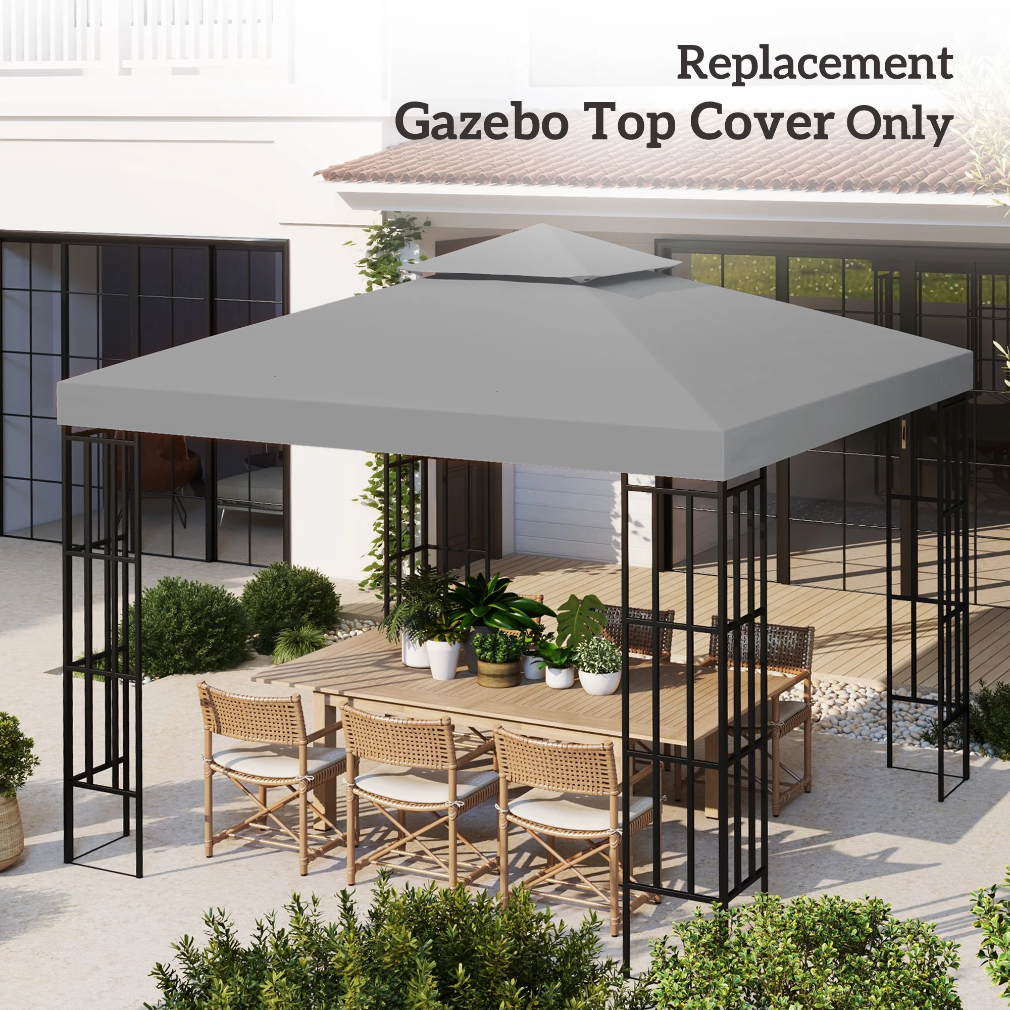 9.8' x 9.8' 2-Tier Gazebo Replacement Canopy, Light Grey - Image 9