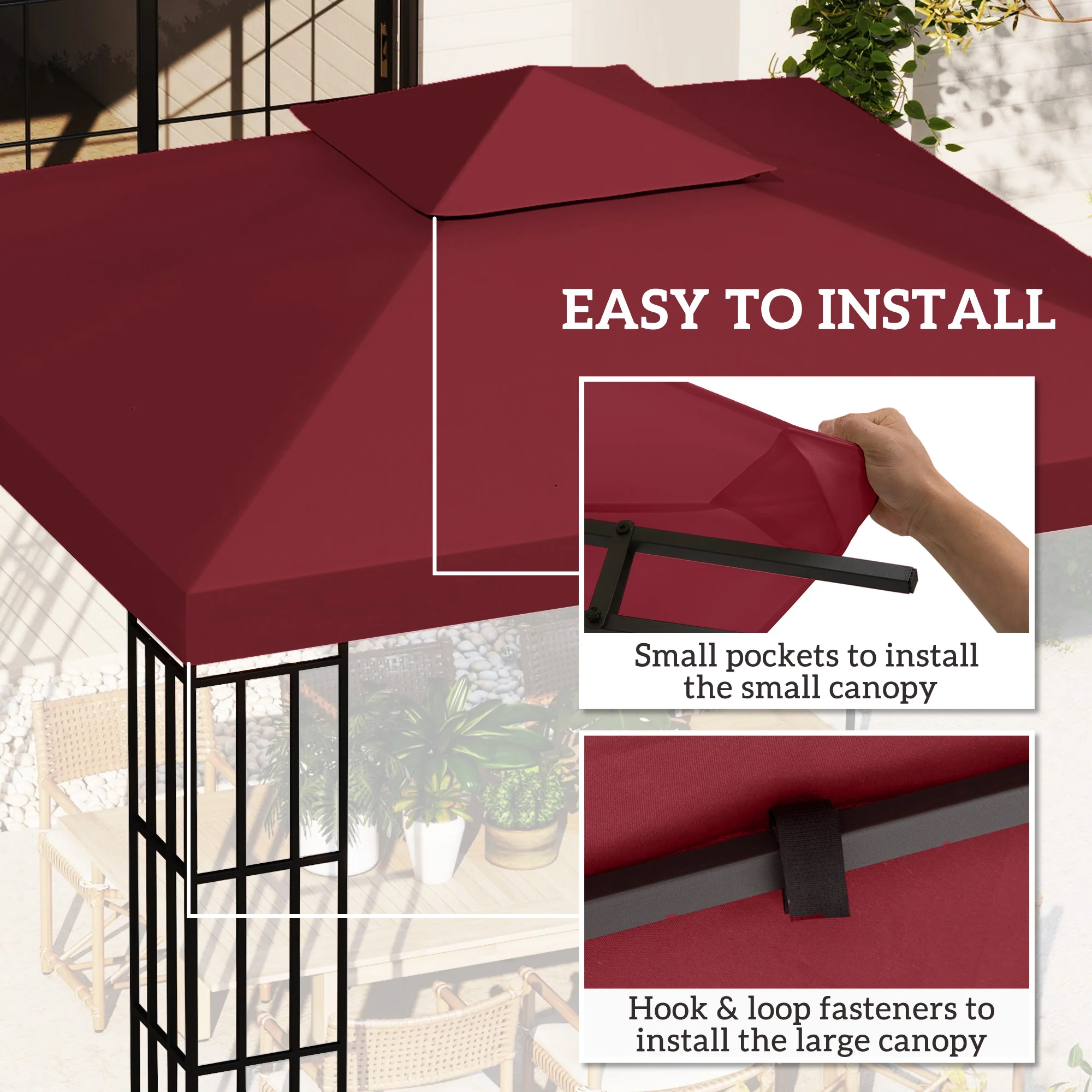 9.84' x 9.84' 2-Tier Gazebo Replacement Canopy, Wine Red - Image 7