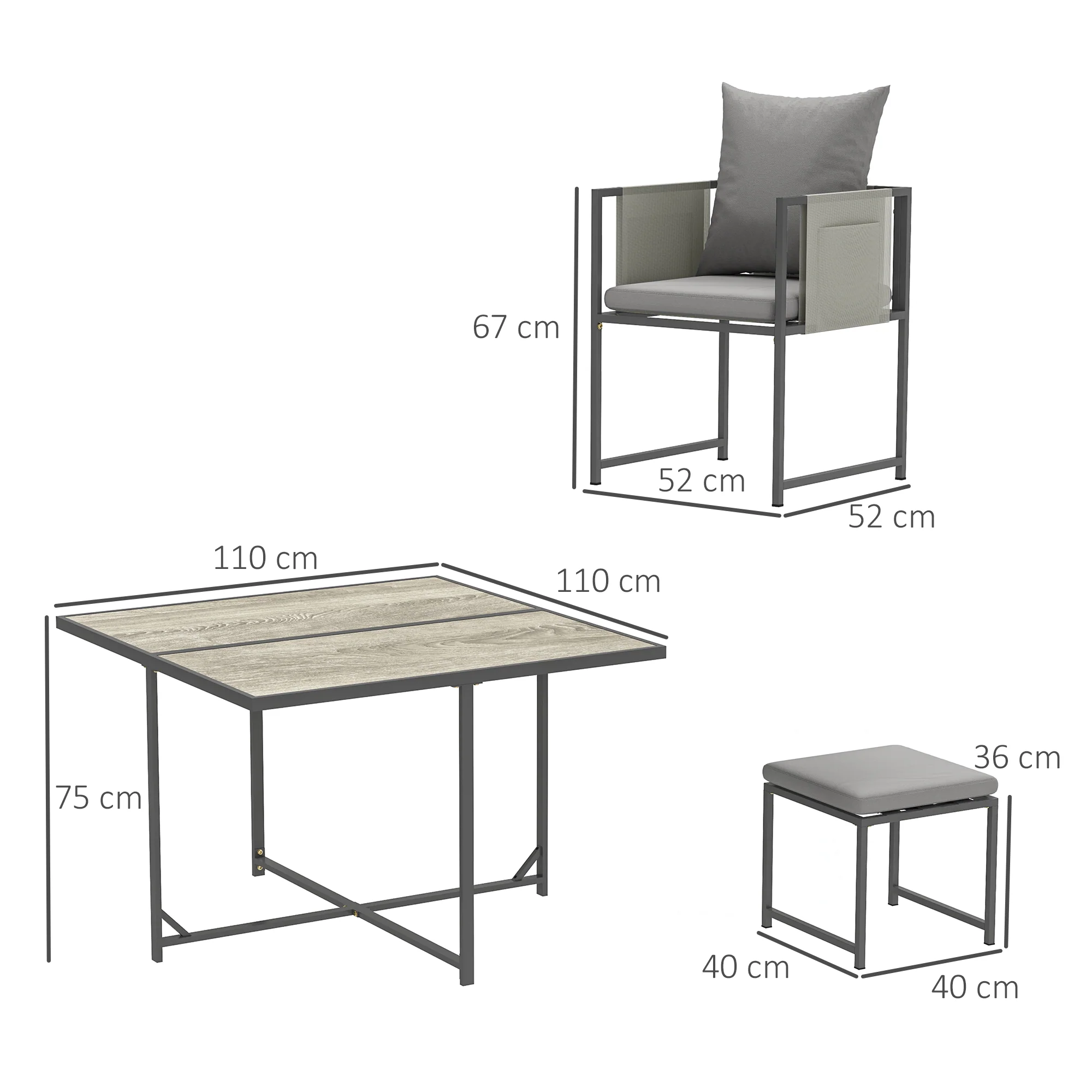 9 Piece Garden Dining Set, Cube Outdoor Garden Furniture Set with Cushions, 8 Seater Garden Table and Chairs with 4 Stools, Square PSPC Plastic Top Table, Side Pockets for Conservatory, Grey - Image 5