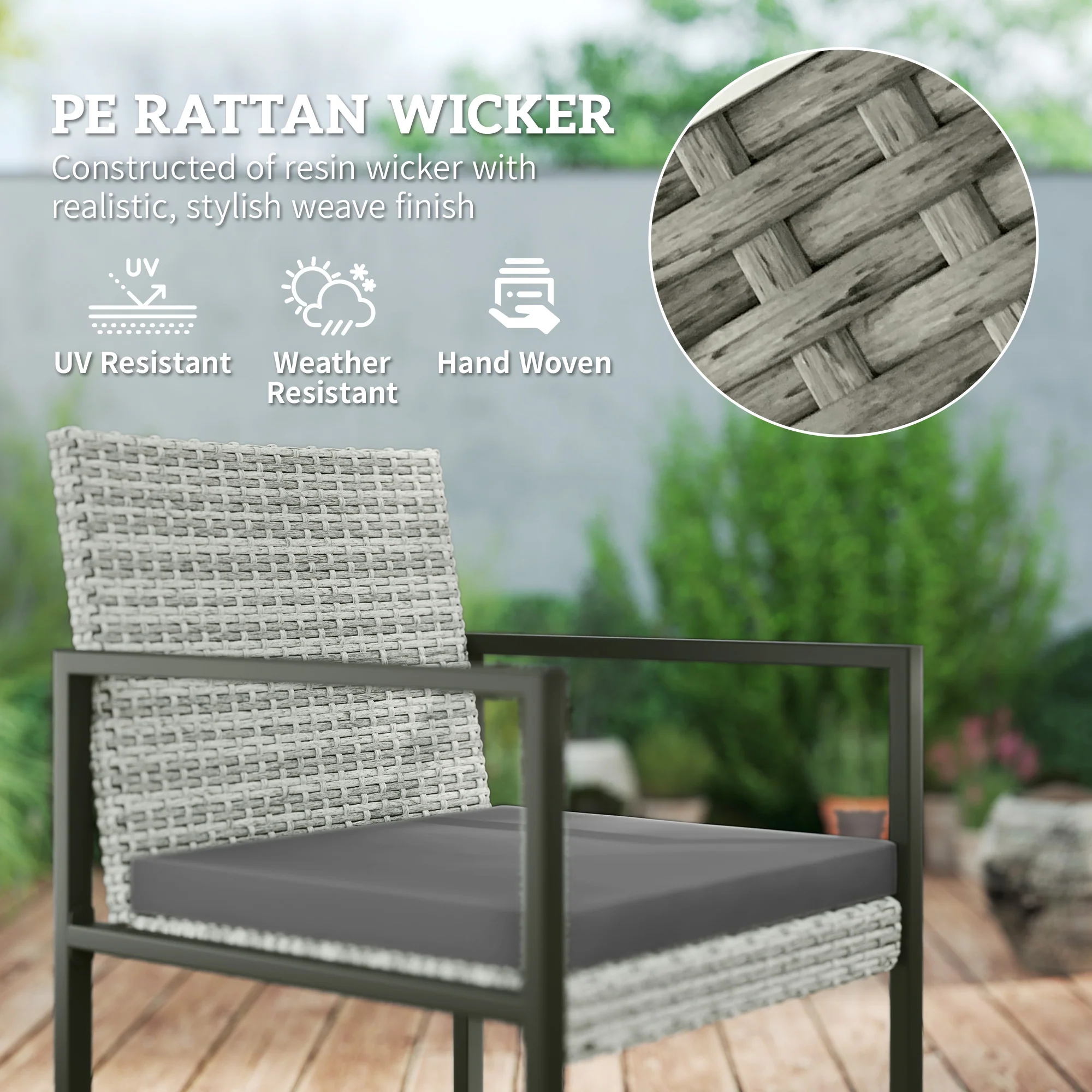 9 Pieces Wicker Patio Dining Set with 4 Armchairs, 4 Stools & Spacious Table, Light Grey - Image 8