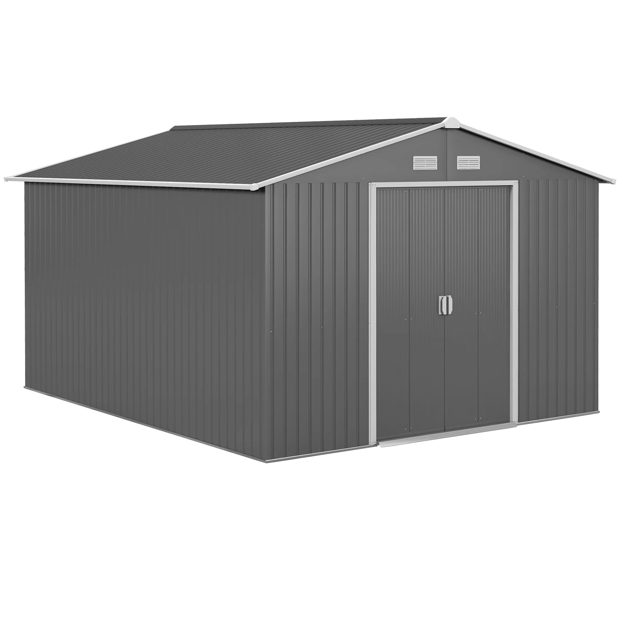 9' x 11' Metal Garden Storage Shed with Foundation Kit & Double Doors, Light Grey - Image 2
