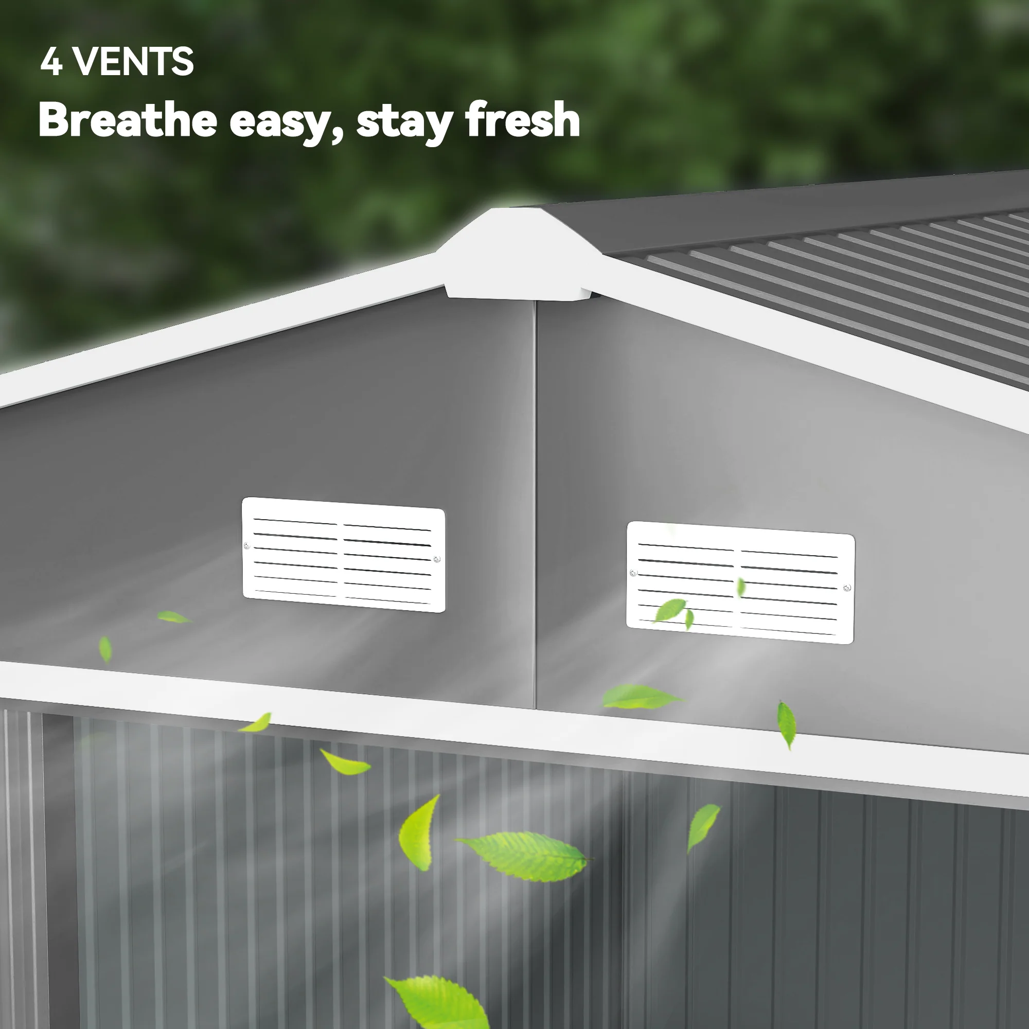 9' x 11' Metal Garden Storage Shed with Foundation Kit & Double Doors, Light Grey - Image 9