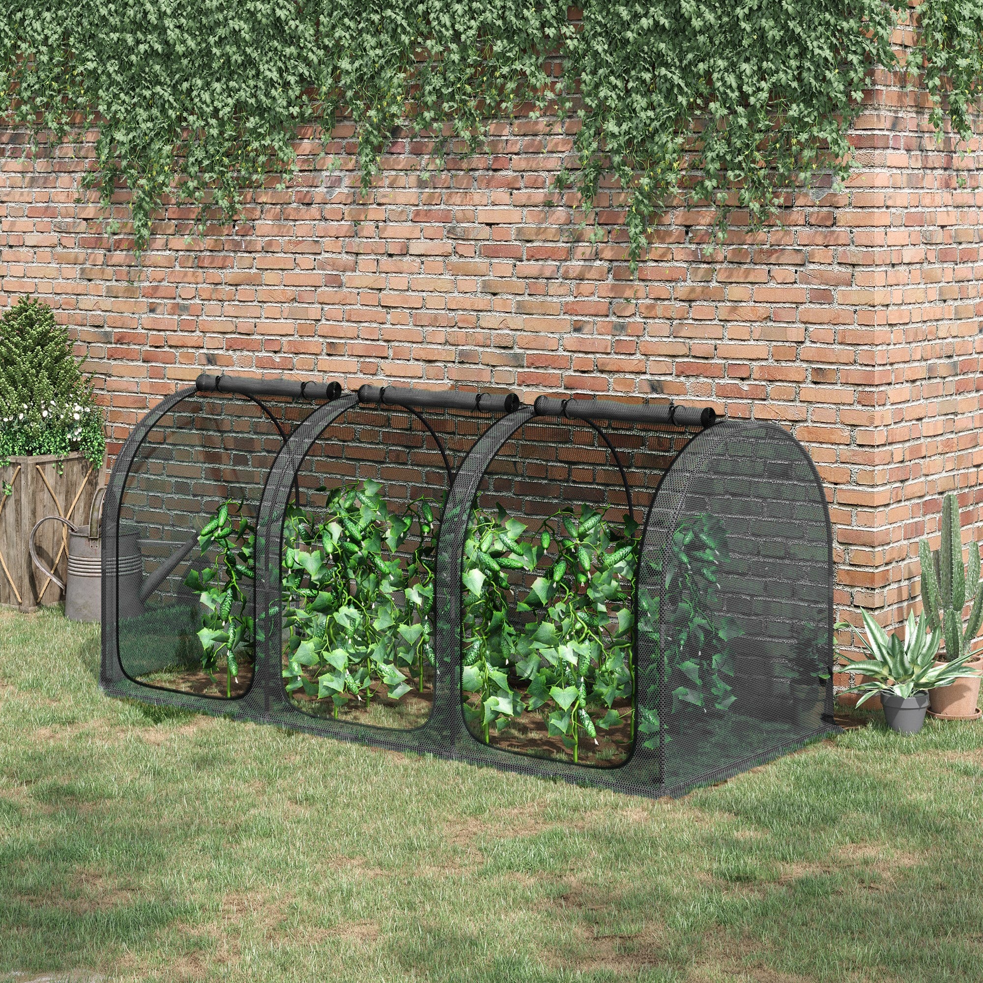 9' x 4' Crop Cage with 3 Zippered Doors & Stakes, Black - Image 3