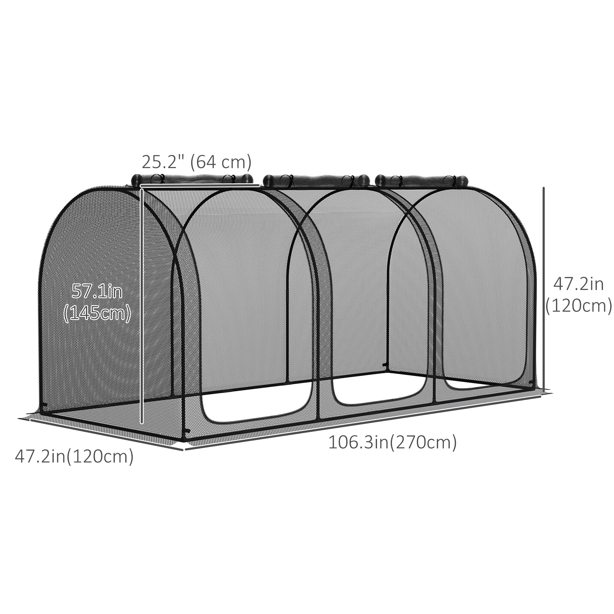 9' x 4' Crop Cage with 3 Zippered Doors & Stakes, Black - Image 5
