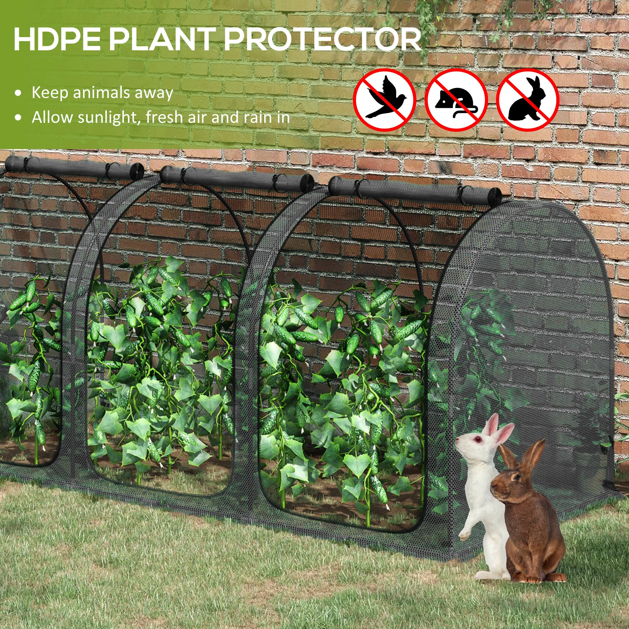 9' x 4' Crop Cage with 3 Zippered Doors & Stakes, Black - Image 6