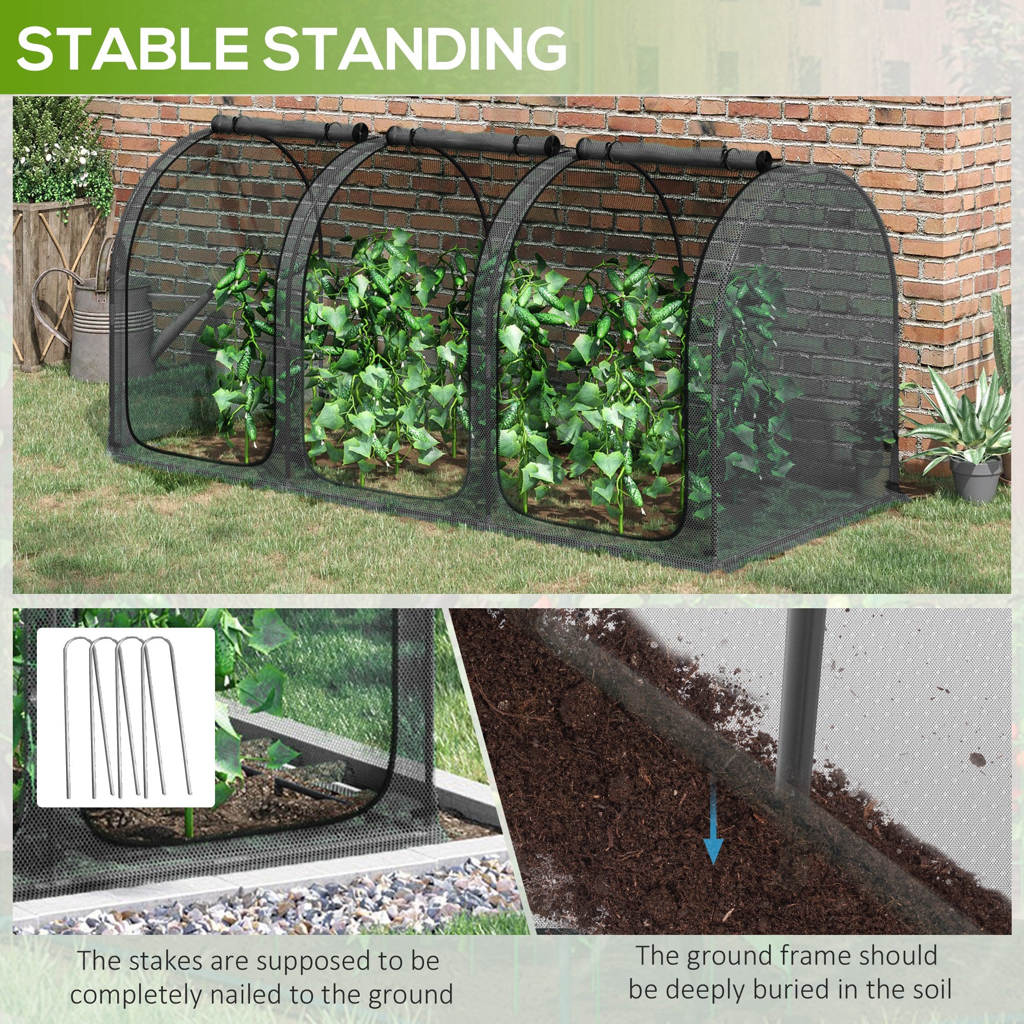 9' x 4' Crop Cage with 3 Zippered Doors & Stakes, Black - Image 9