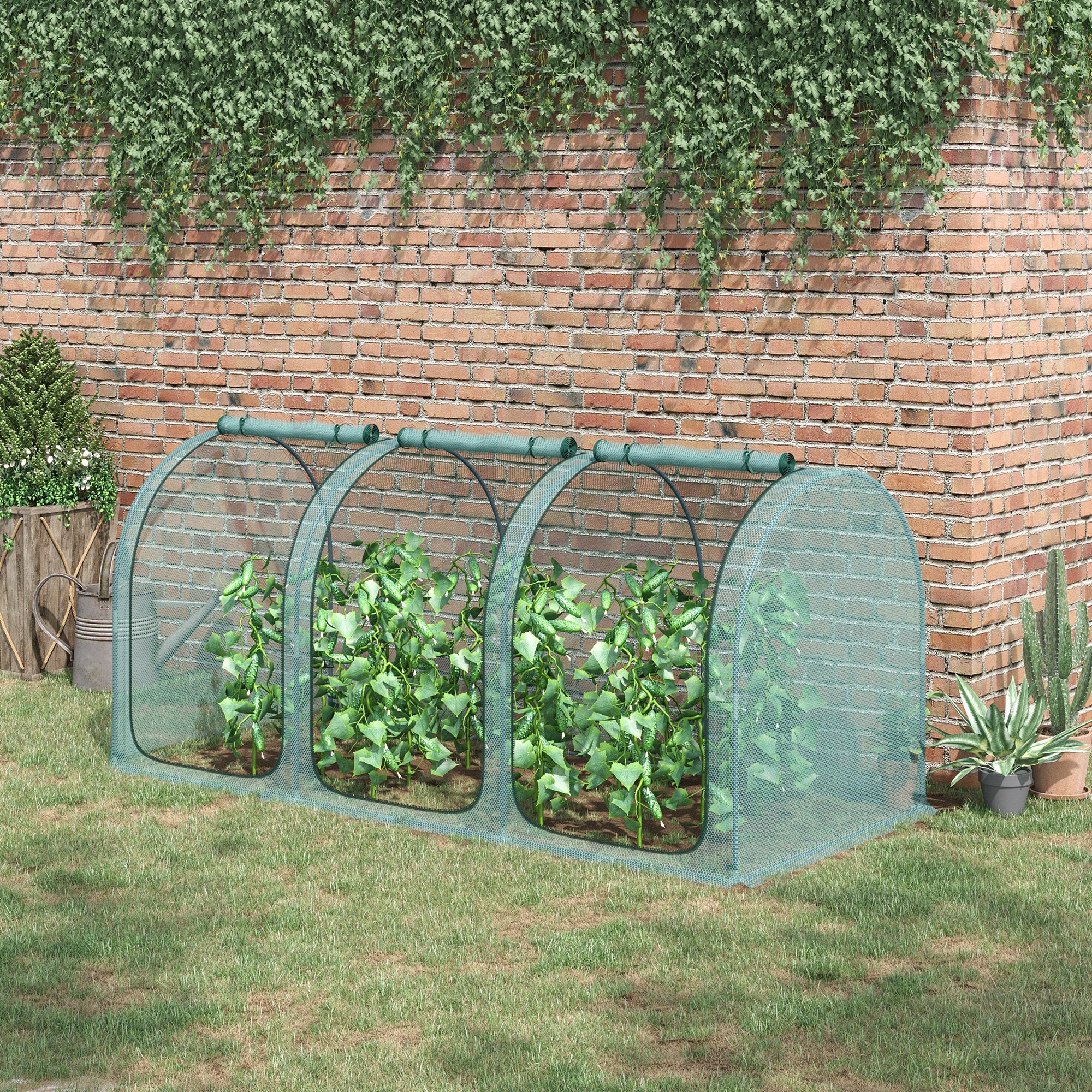 9' x 4' Crop Cage with 3 Zippered Doors & Stakes, Green - Image 3