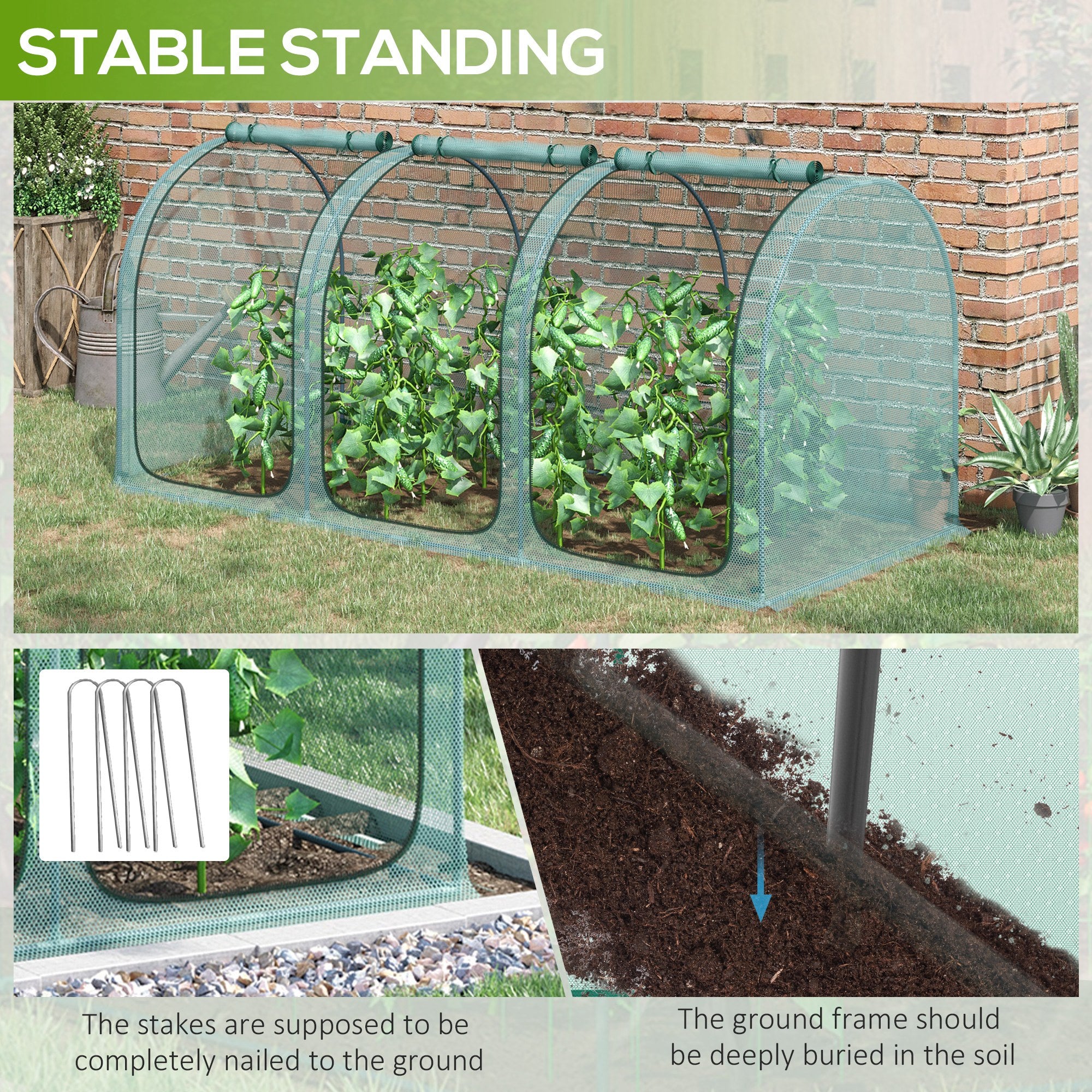 9' x 4' Crop Cage with 3 Zippered Doors & Stakes, Green - Image 9