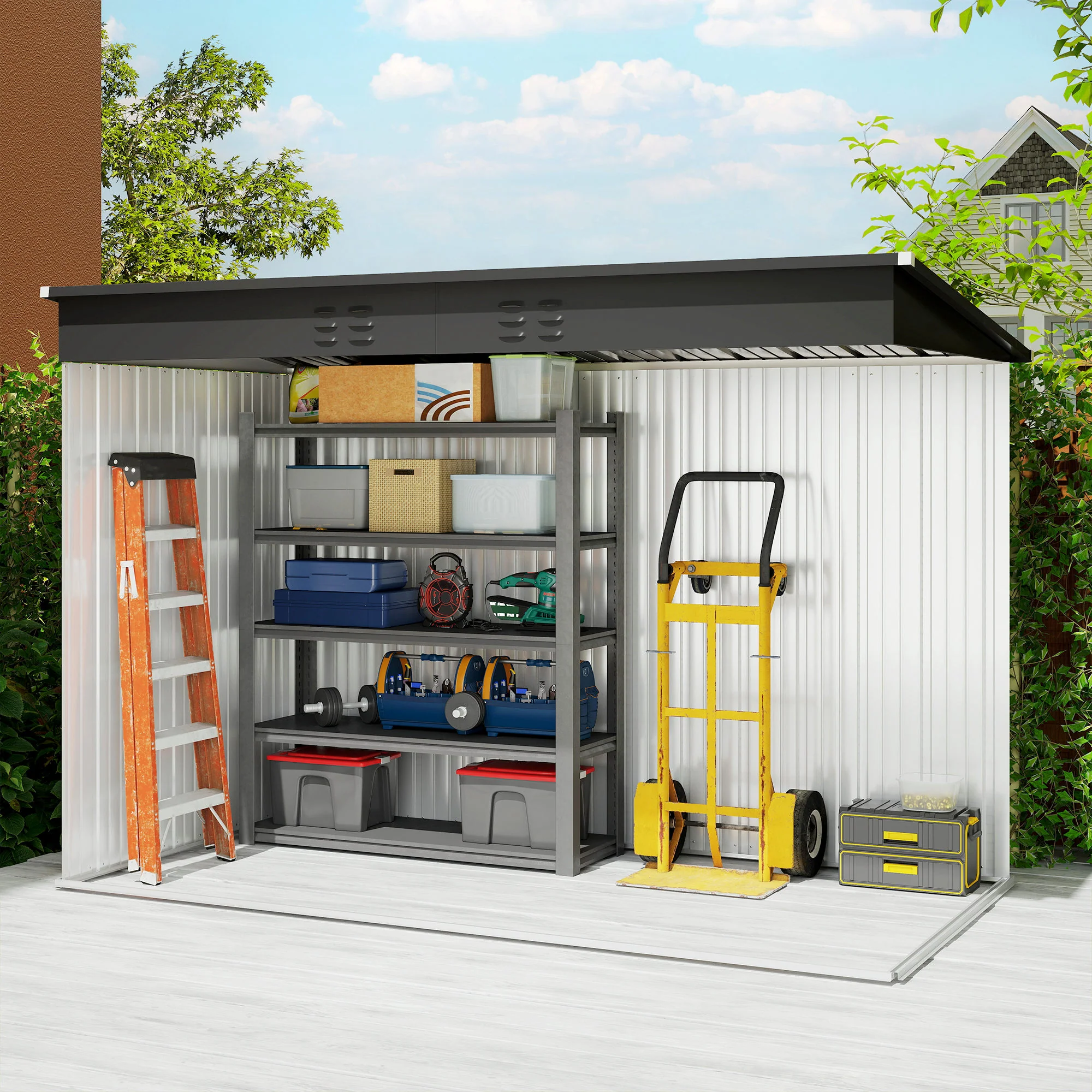 9' x 4' Galvanized Steel Storage Shed Air Vents & Wide Double Door with Lock, , Grey - Image 11