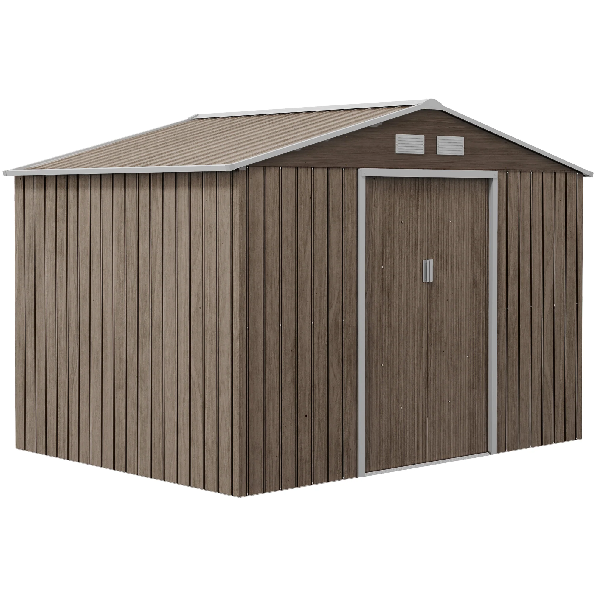 EverBase 9' x 6' Metal Garden Storage Shed with Foundation Kit & Double Doors, Distressed Light Brown